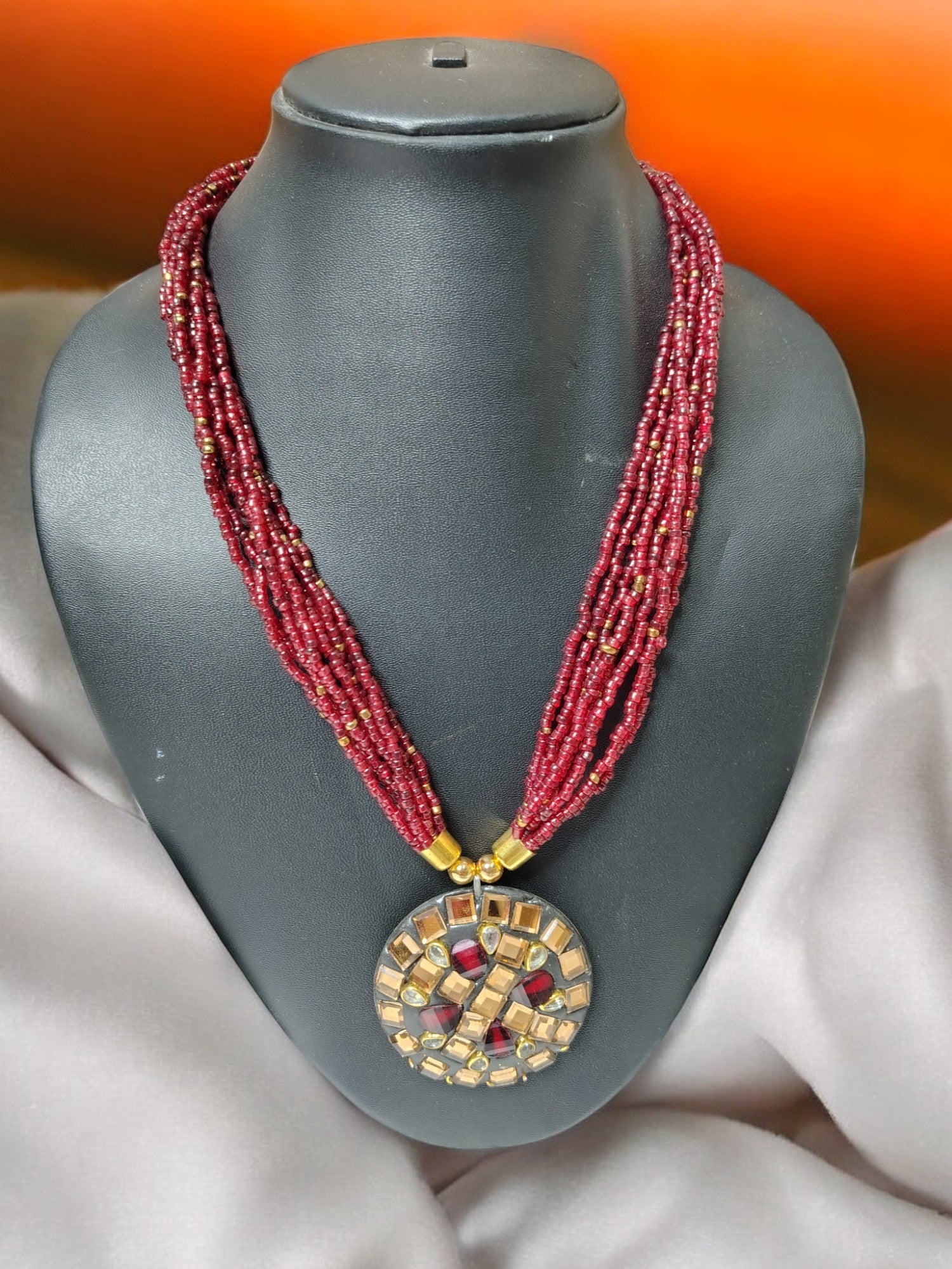 Maroon Mosaic Radiance Necklace