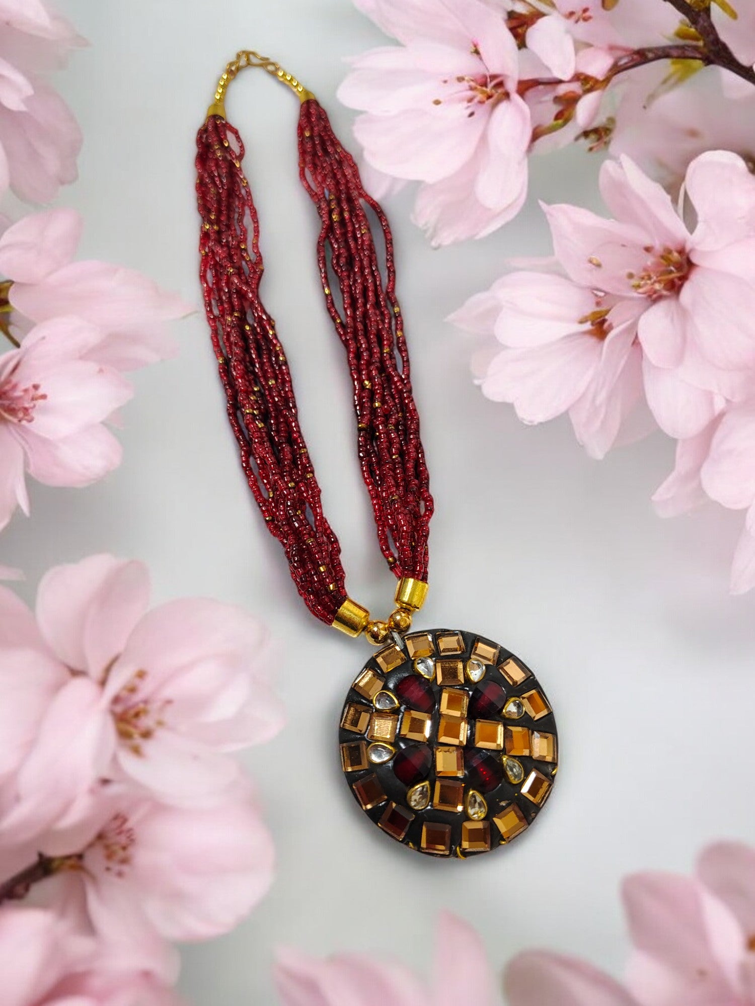 Maroon Mosaic Radiance Necklace