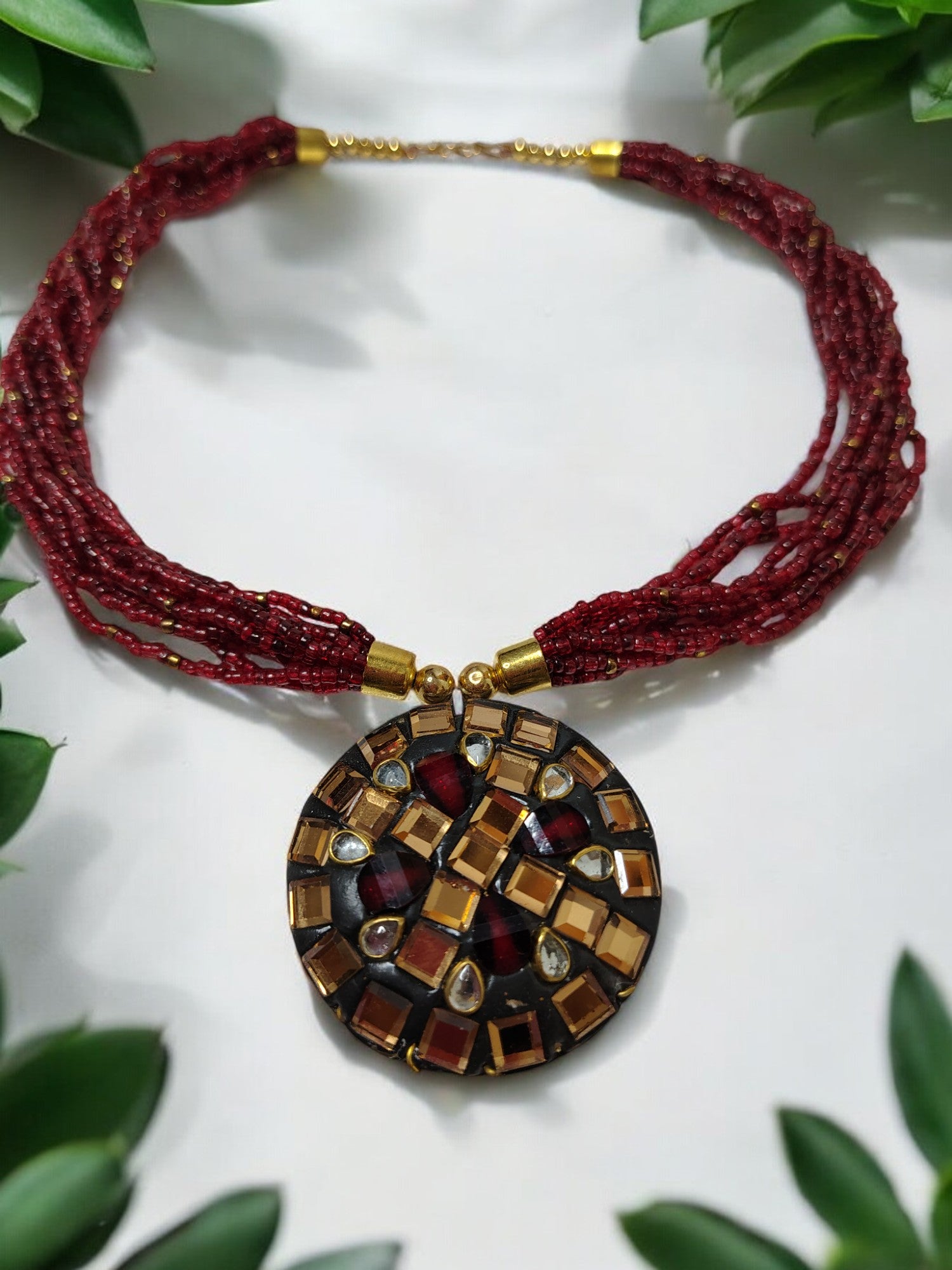 Maroon Mosaic Radiance Necklace