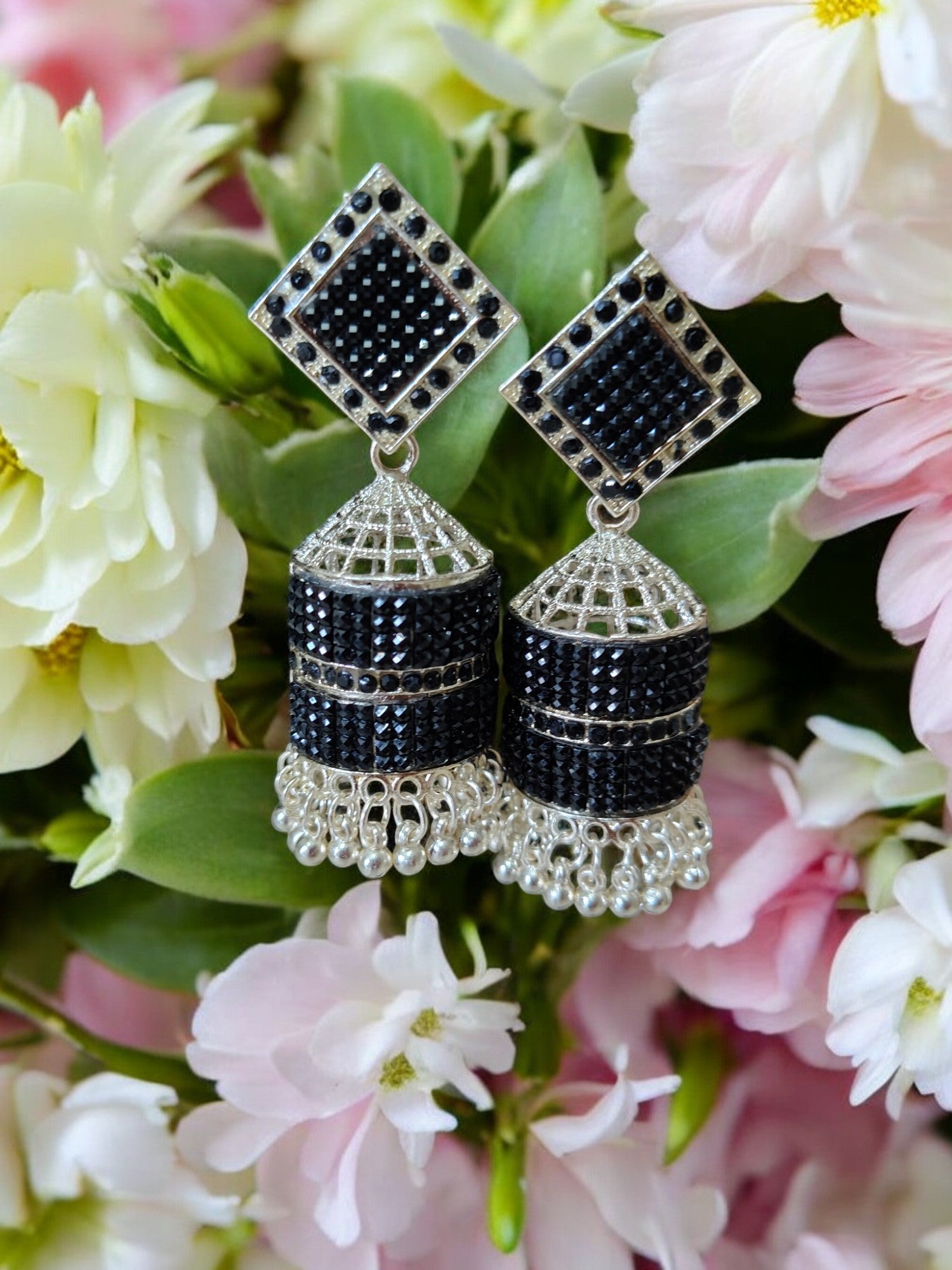 Midnight Charm Oxidized Black Jhumkas