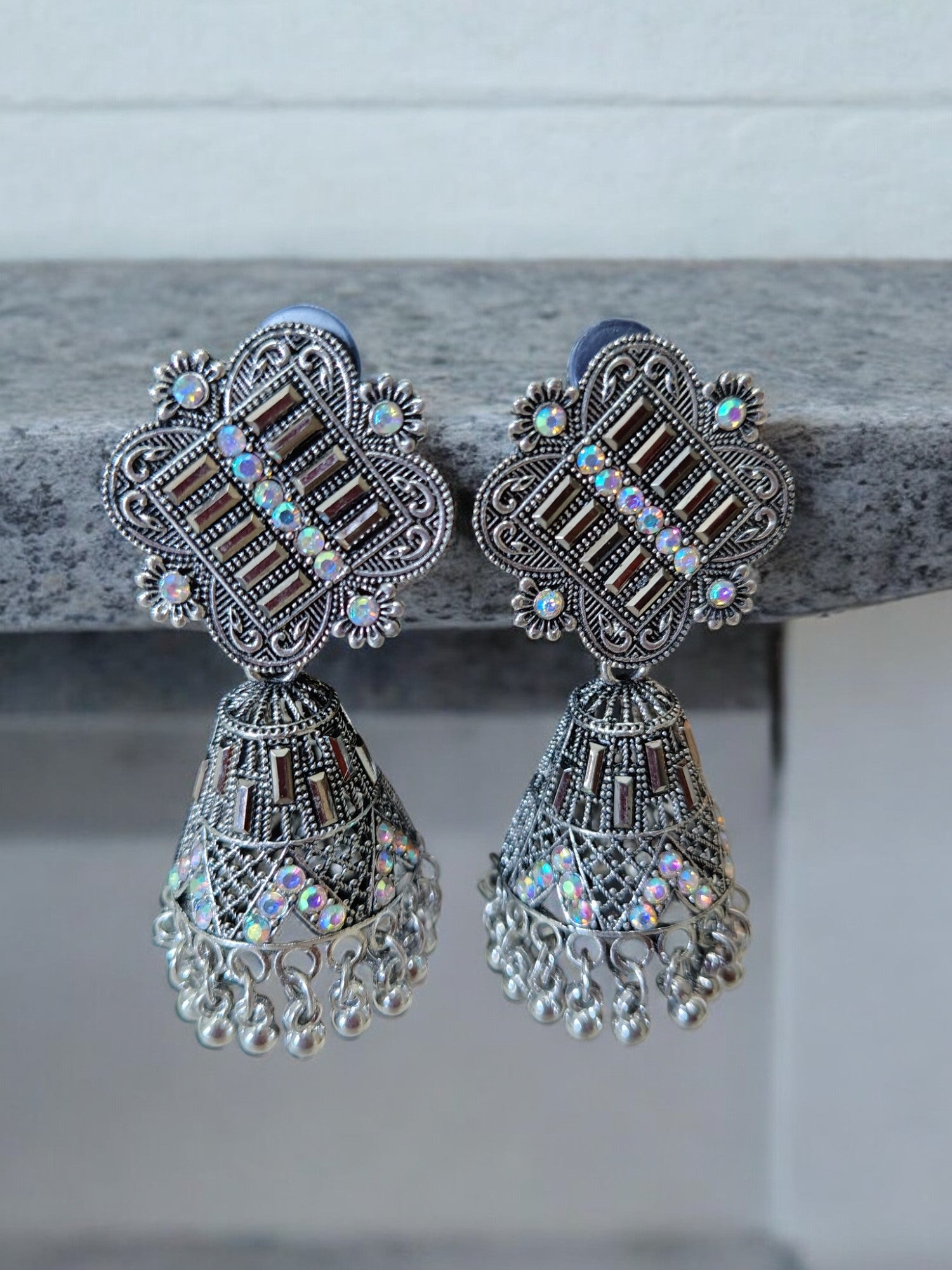 Radiant Celestial Charming Oxidized Jhumkas