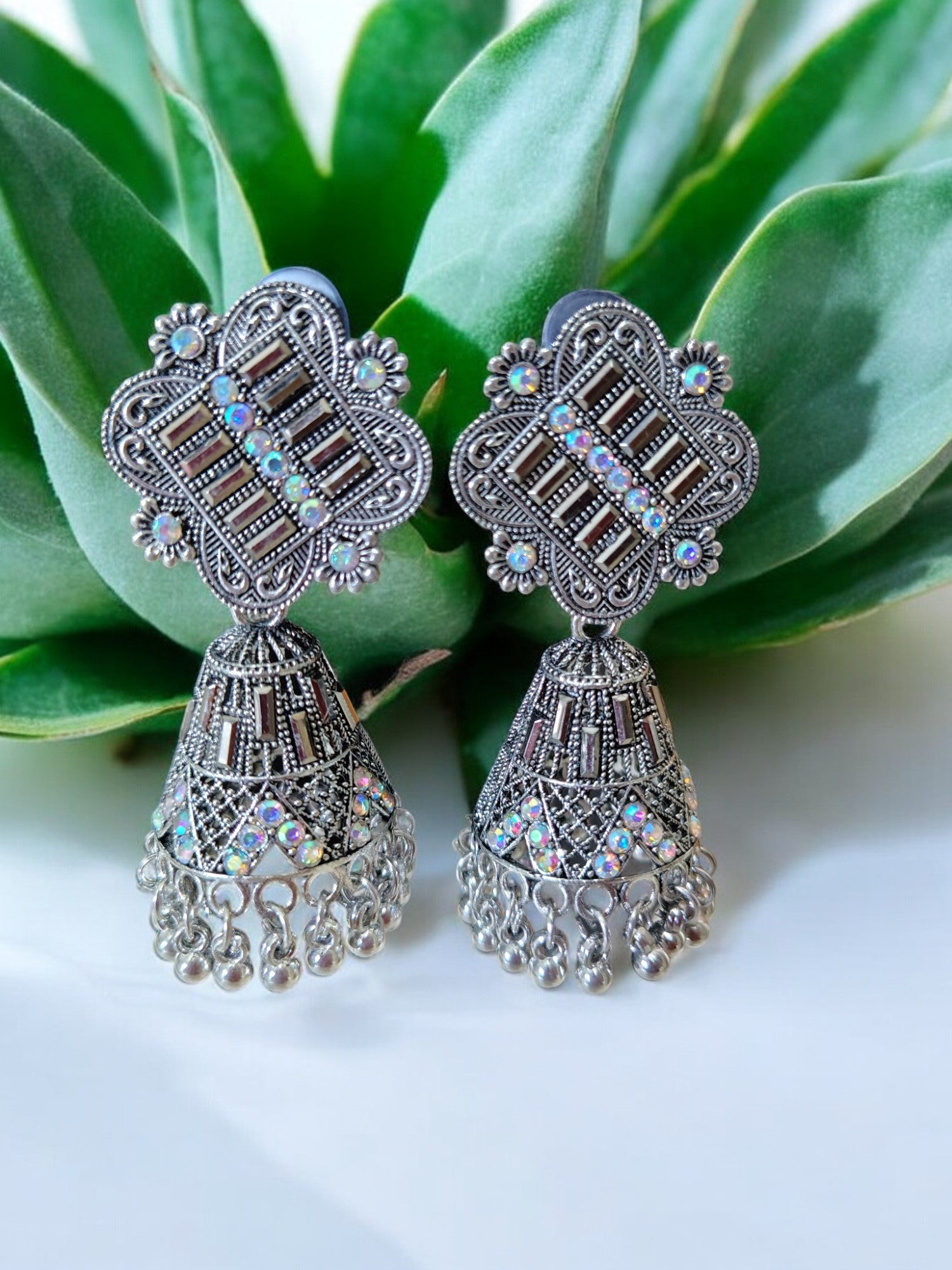 Radiant Celestial Charming Oxidized Jhumkas