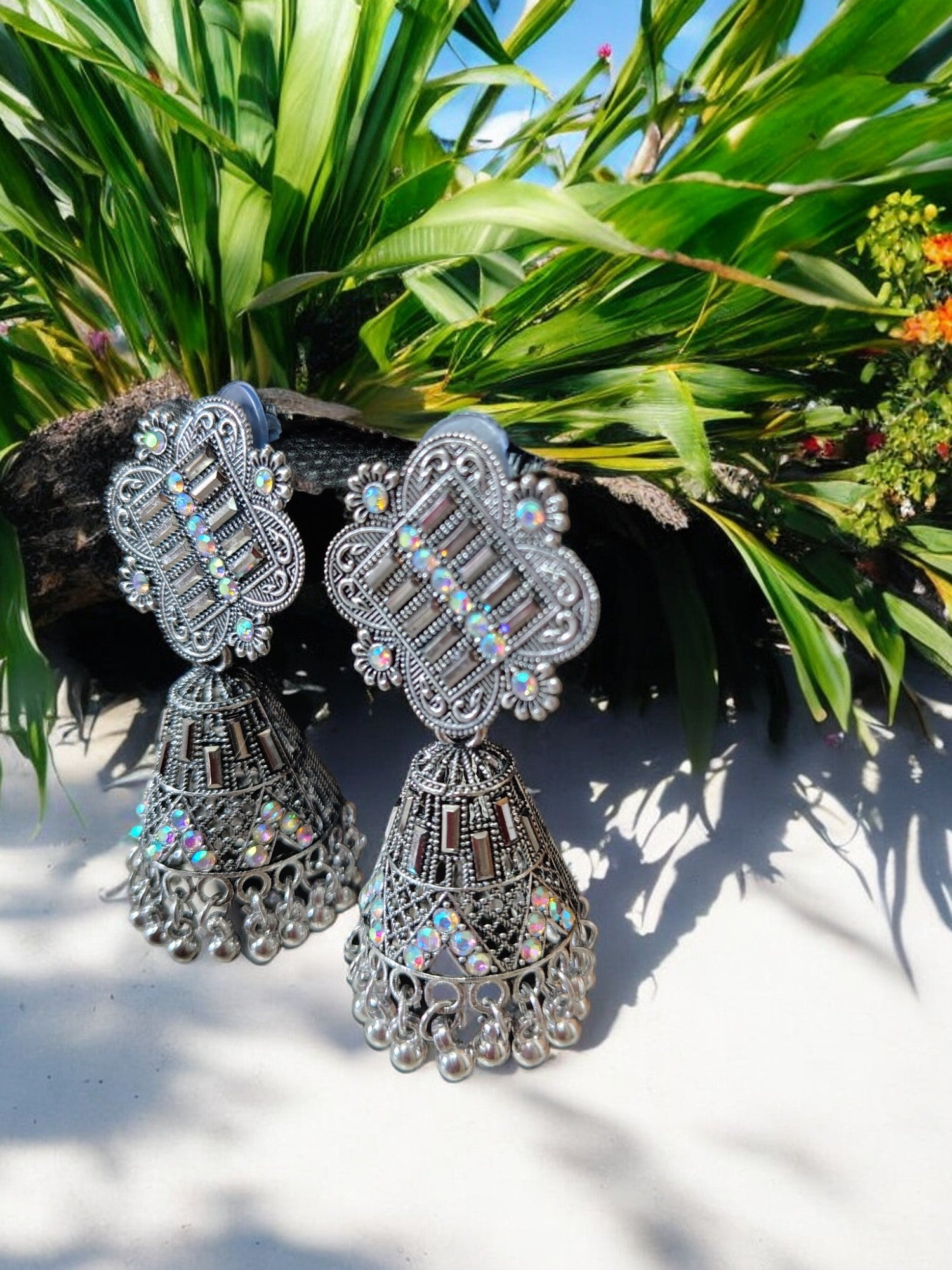 Radiant Celestial Charming Oxidized Jhumkas