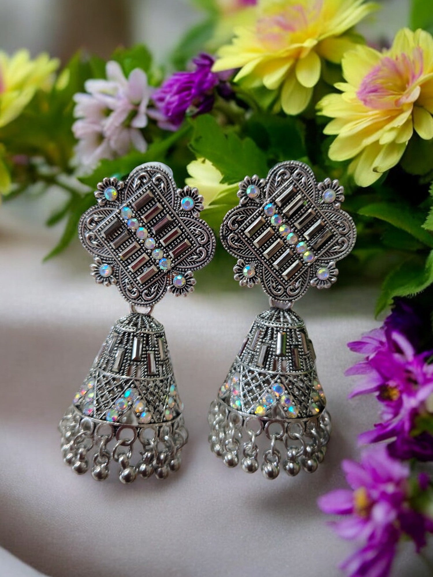 Radiant Celestial Charming Oxidized Jhumkas