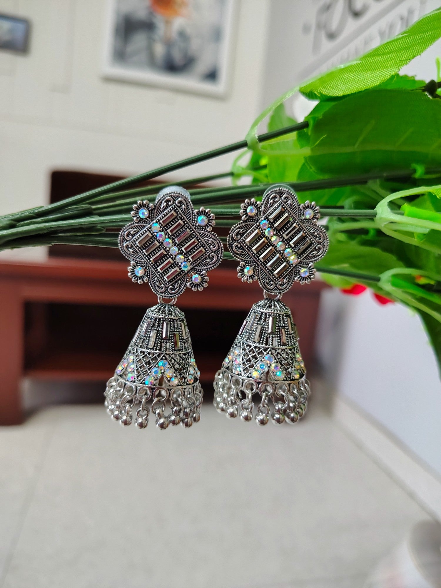 Radiant Celestial Charming Oxidized Jhumkas