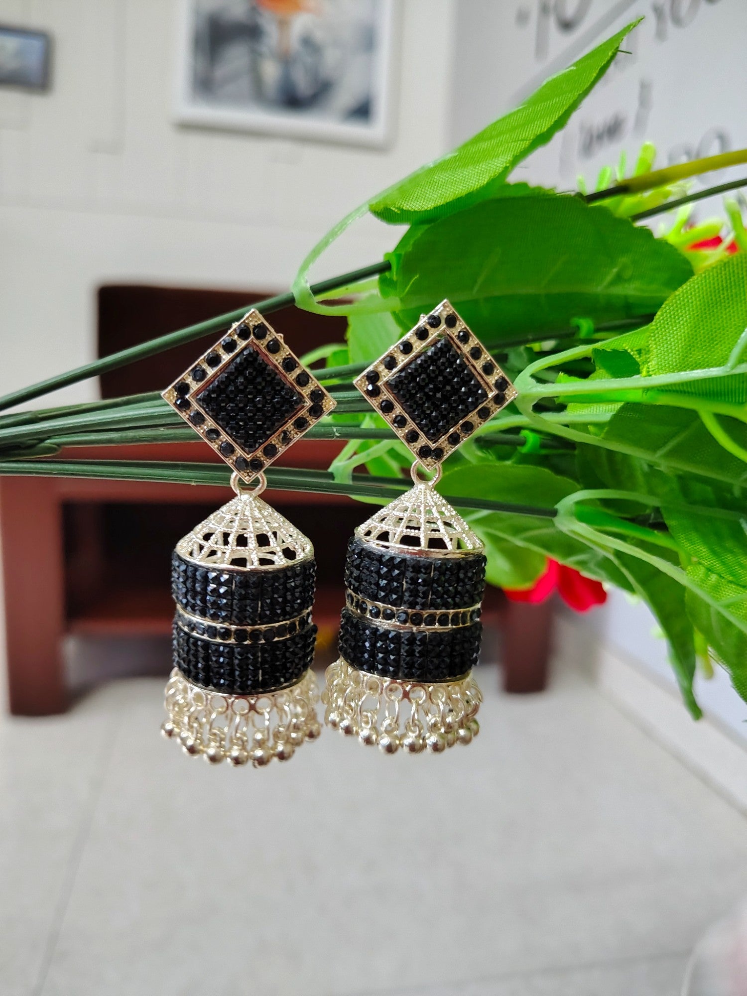 Midnight Charm Oxidized Black Jhumkas