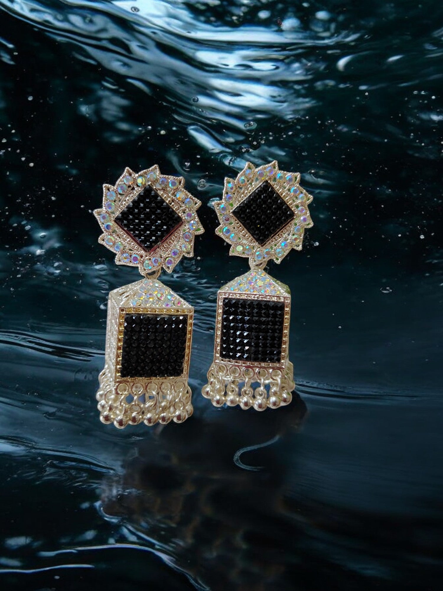 Midnight Radiance Oxidized Jhumkas