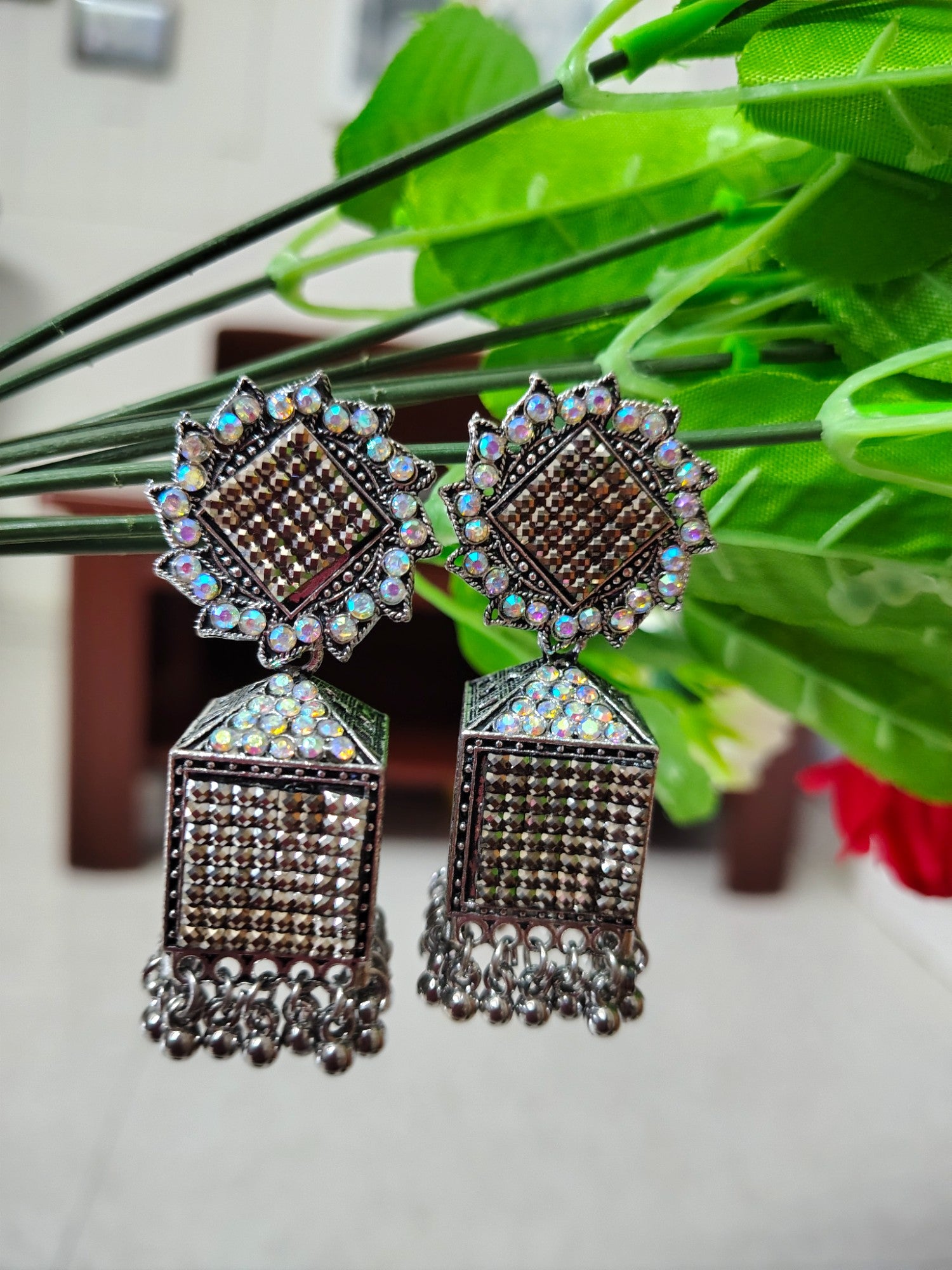 Dazzling Prism Oxidized Jhumka