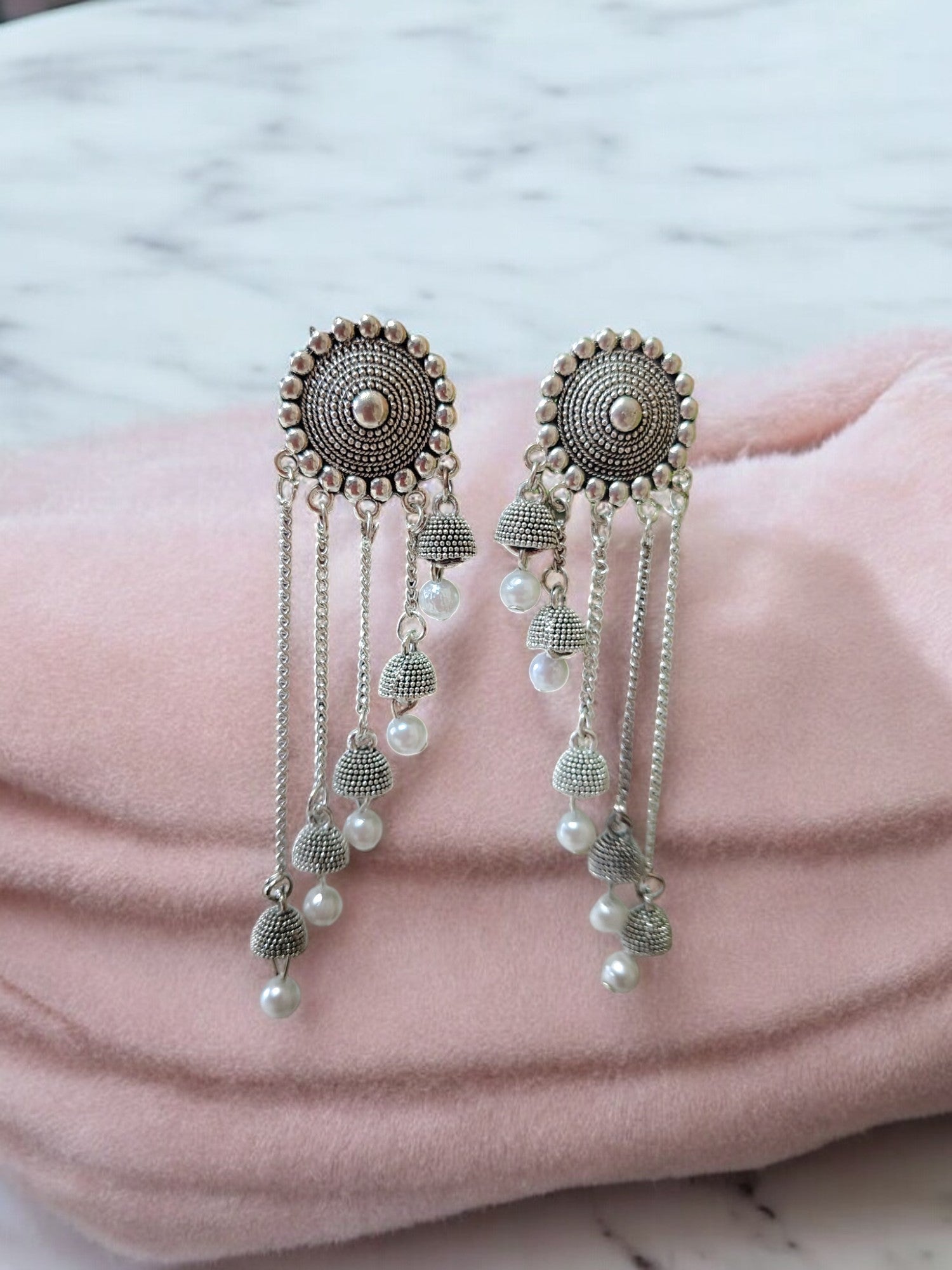 Pearled Elegance Oxidized Danglers