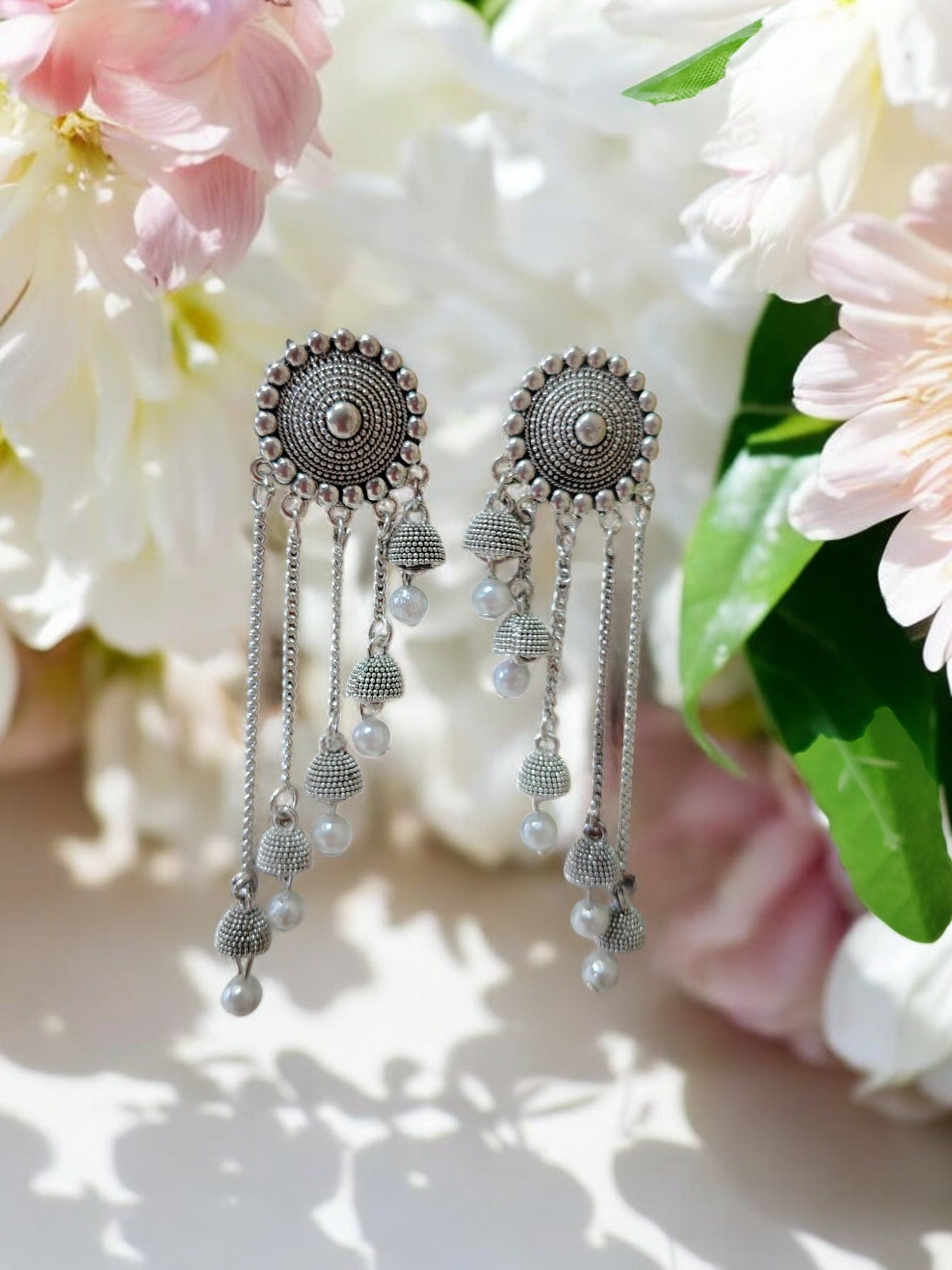 Pearled Elegance Oxidized Danglers