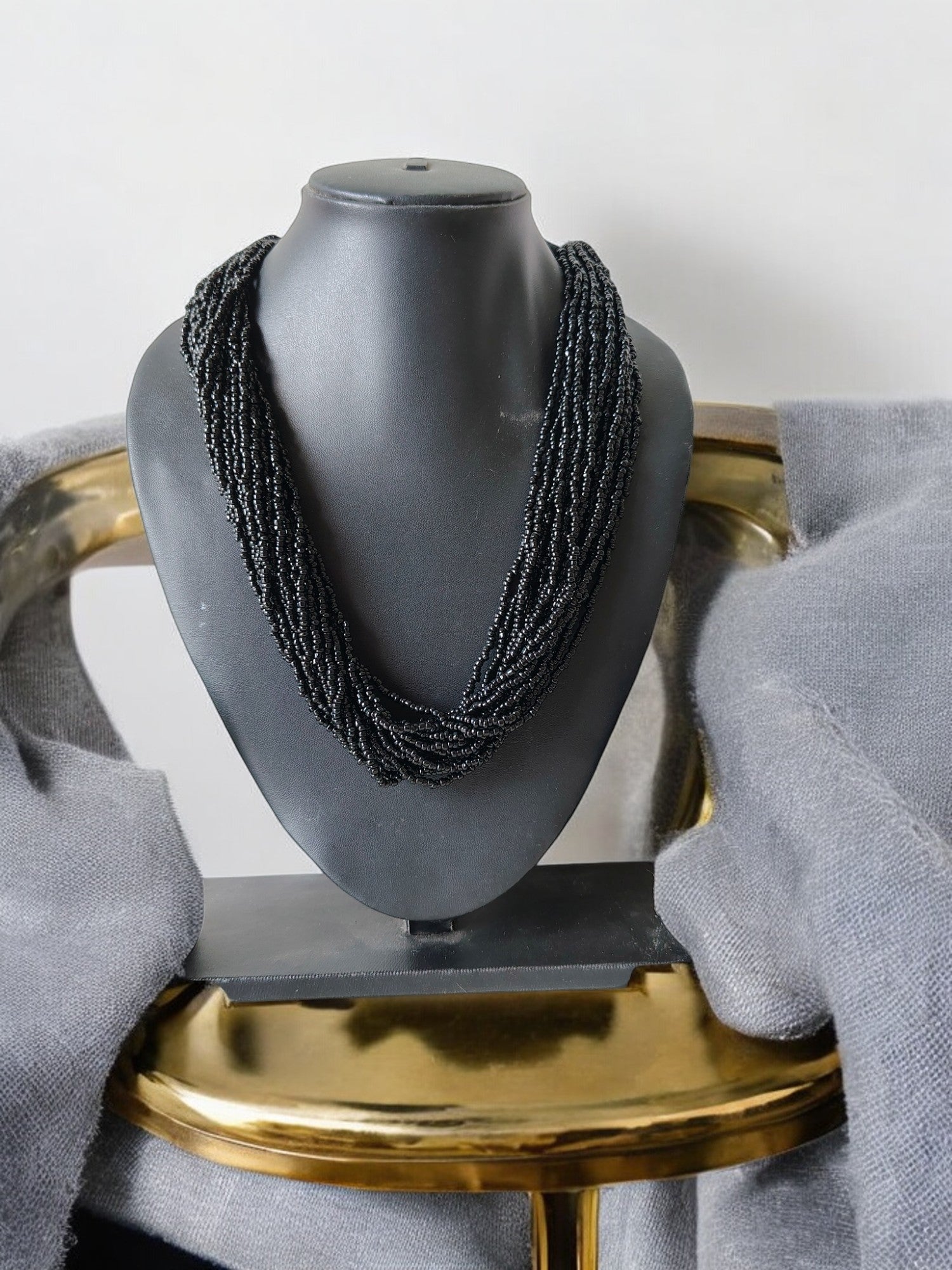 Noir Grace Multi-Layered Necklace With Matching Earrings - (20 Layers)