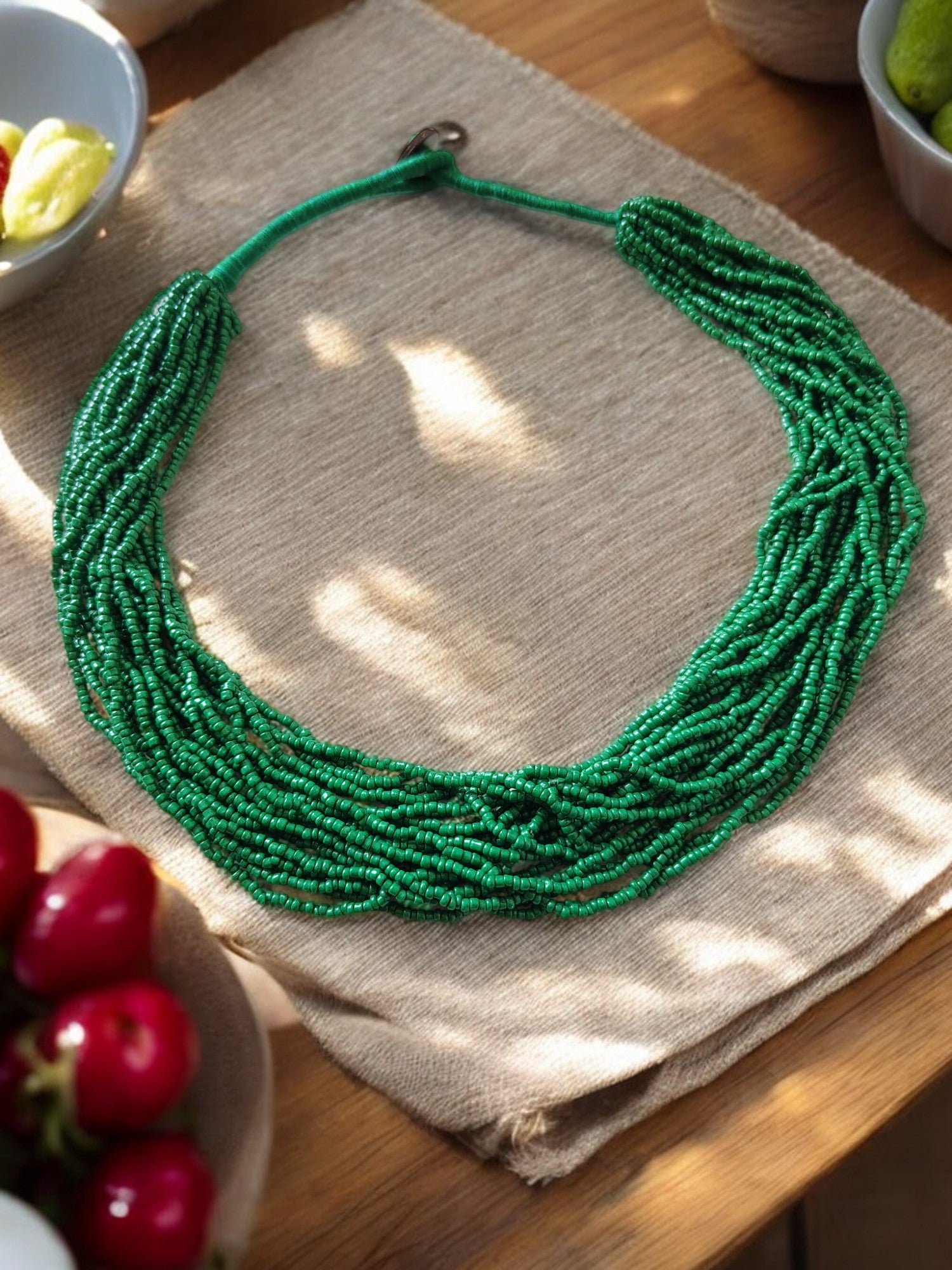 Emerald Cascade Multi-Layered Handmade Necklace-20 Layers