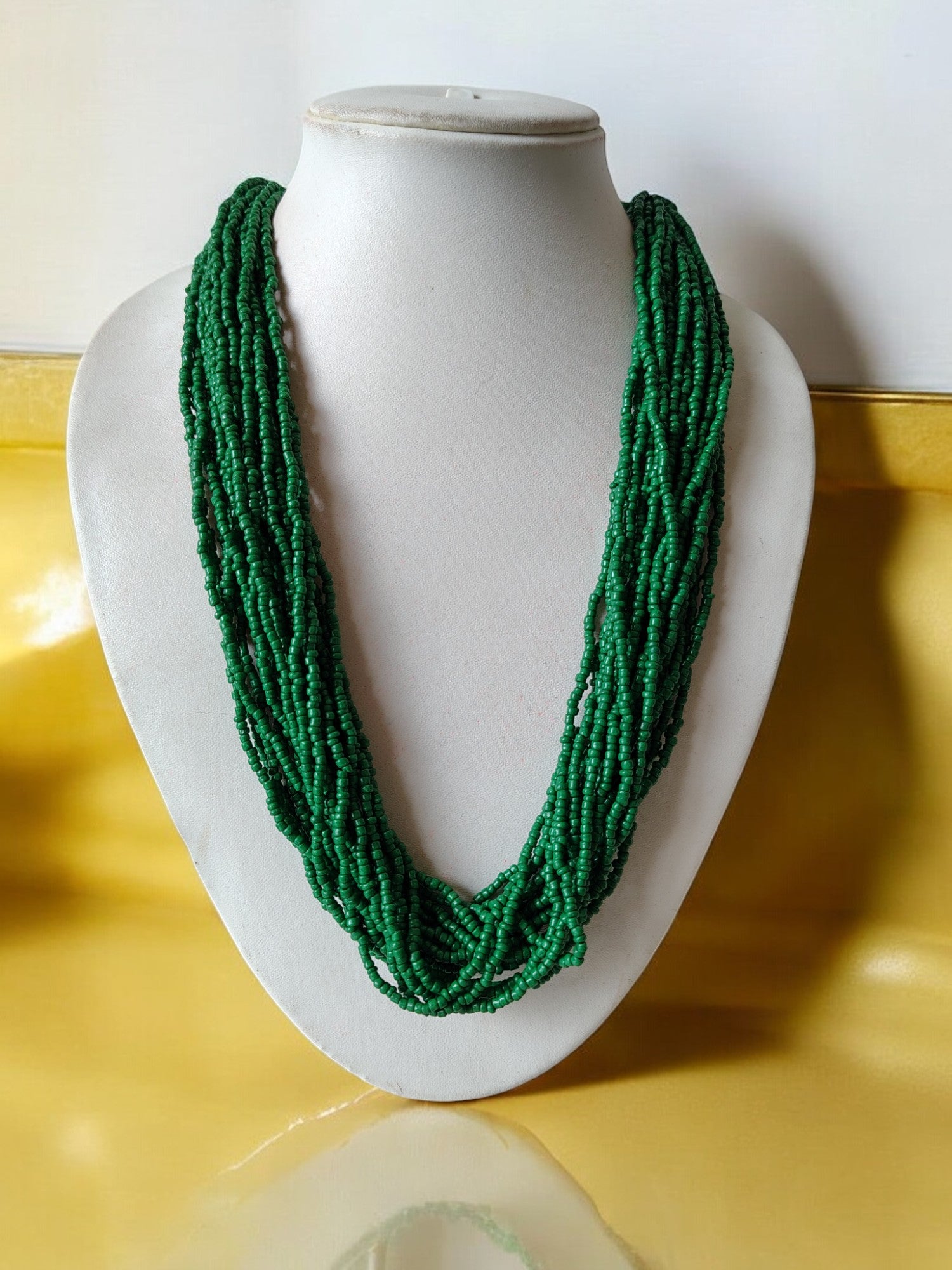 Emerald Cascade Multi-Layered Handmade Necklace With Matching Earrings-20 Layers