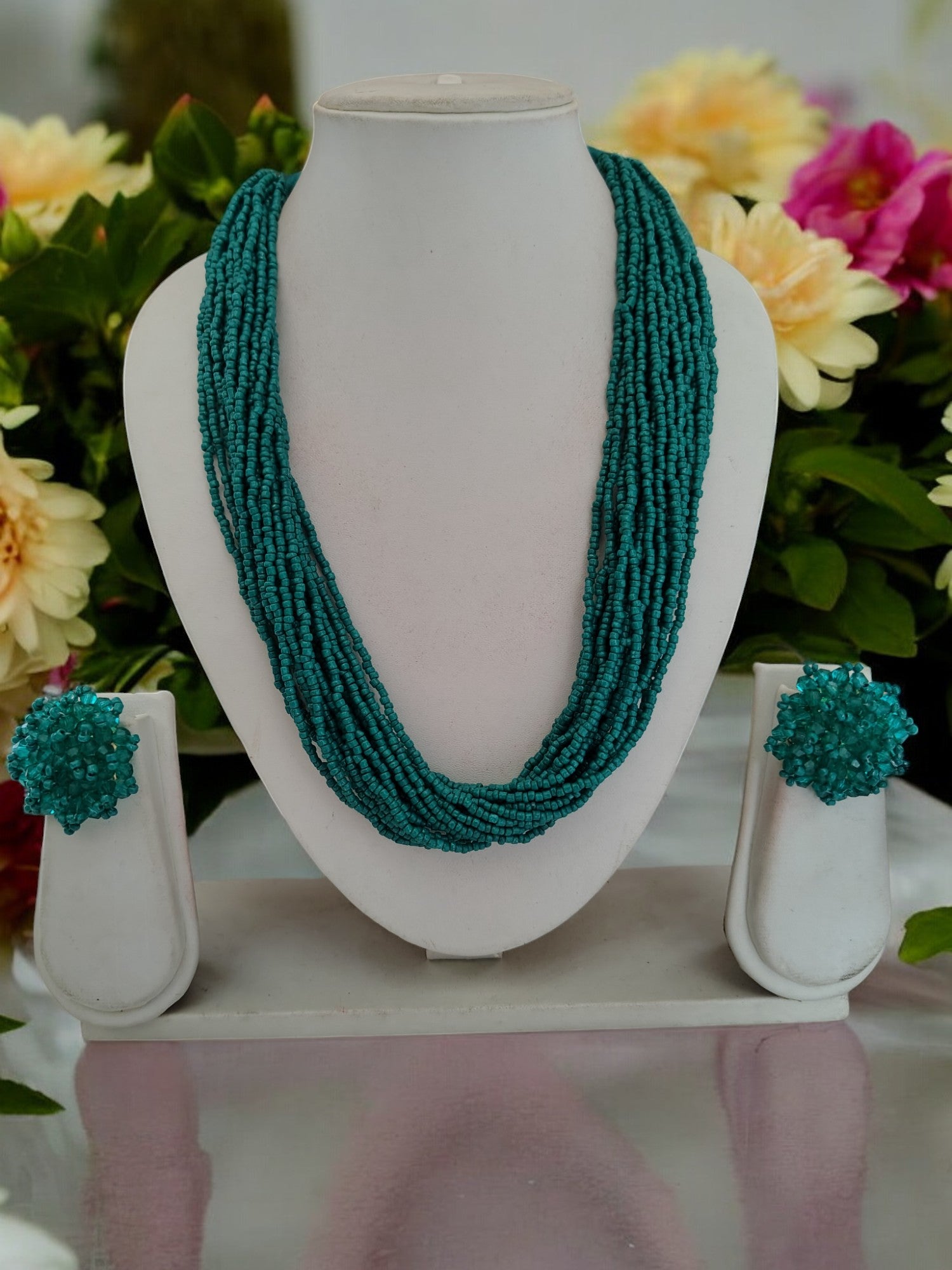 Sea Breeze Symphony - Multi-Layered Necklace  With Matching Earrings (20 Layers)