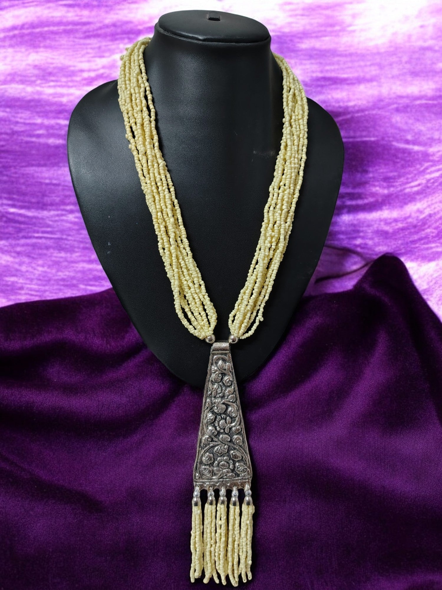 Handmade Tie Shaped Oxidized Black Metal Multi-Layered Long Necklace Set - 5 Colours Available