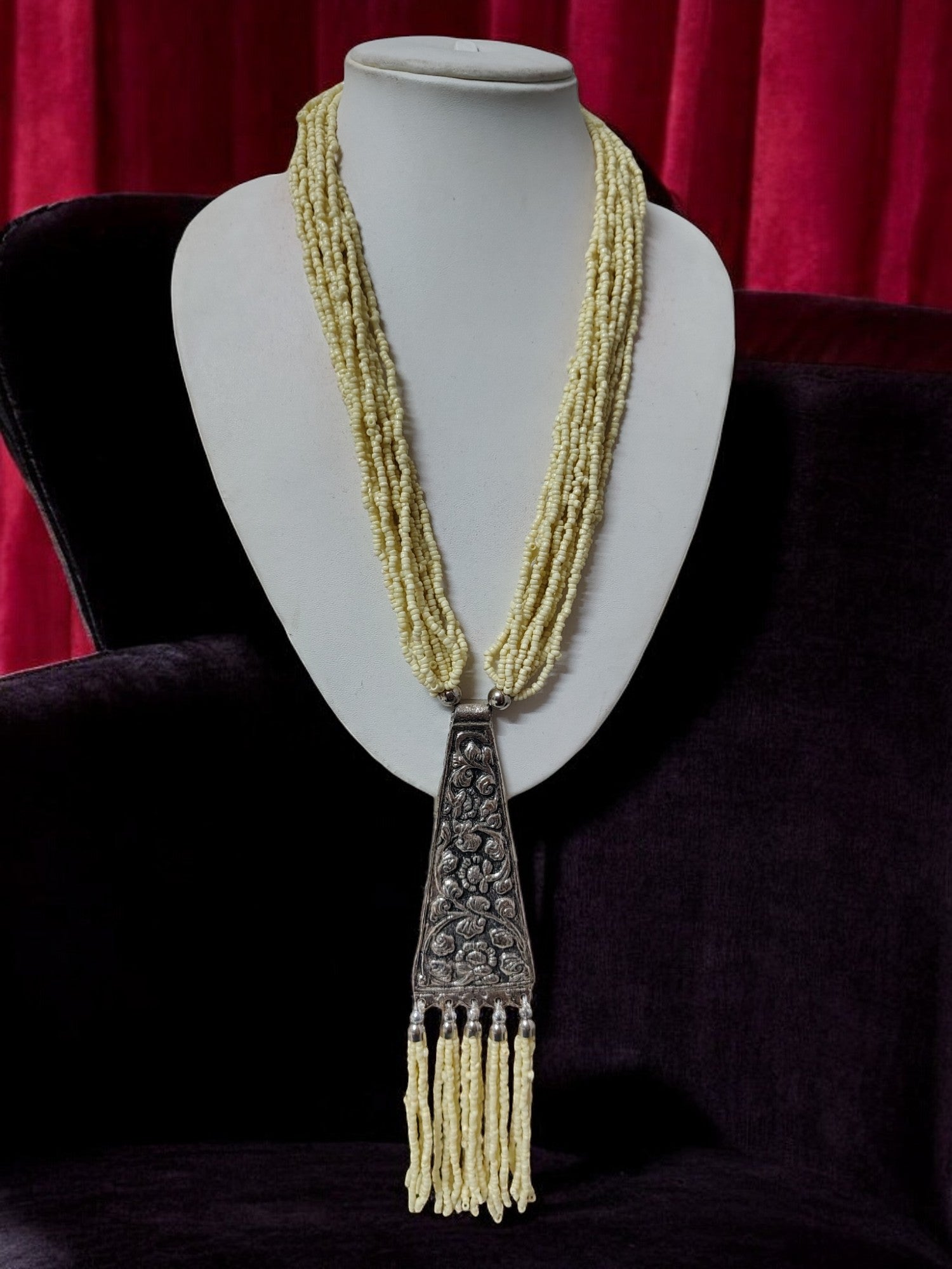 Handmade Tie Shaped Oxidized Black Metal Multi-Layered Long Necklace Set - 5 Colours Available