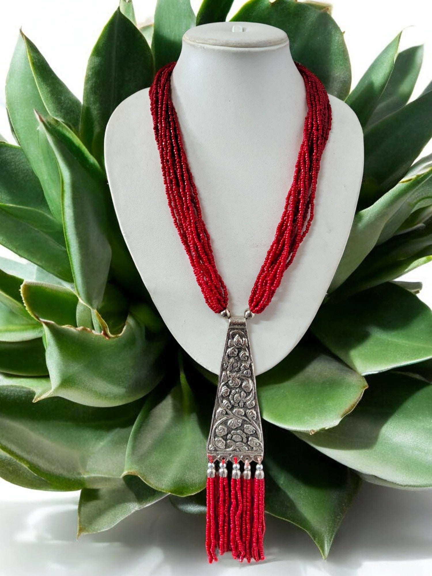 Handmade Tie Shaped Oxidized Black Metal Multi-Layered Long Necklace Set - 5 Colours Available