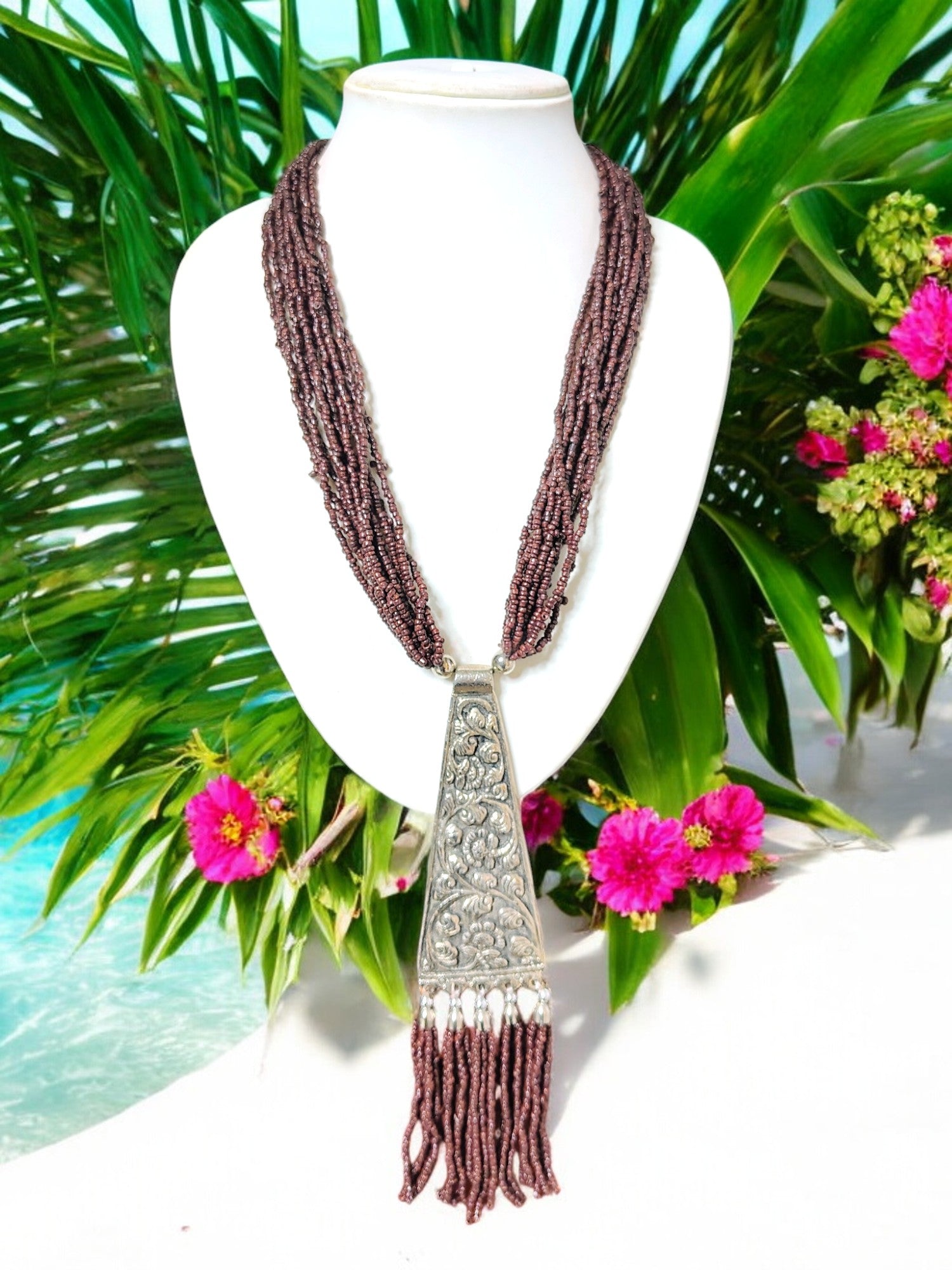 Handmade Tie Shaped Oxidized Black Metal Multi-Layered Long Necklace Set - 5 Colours Available