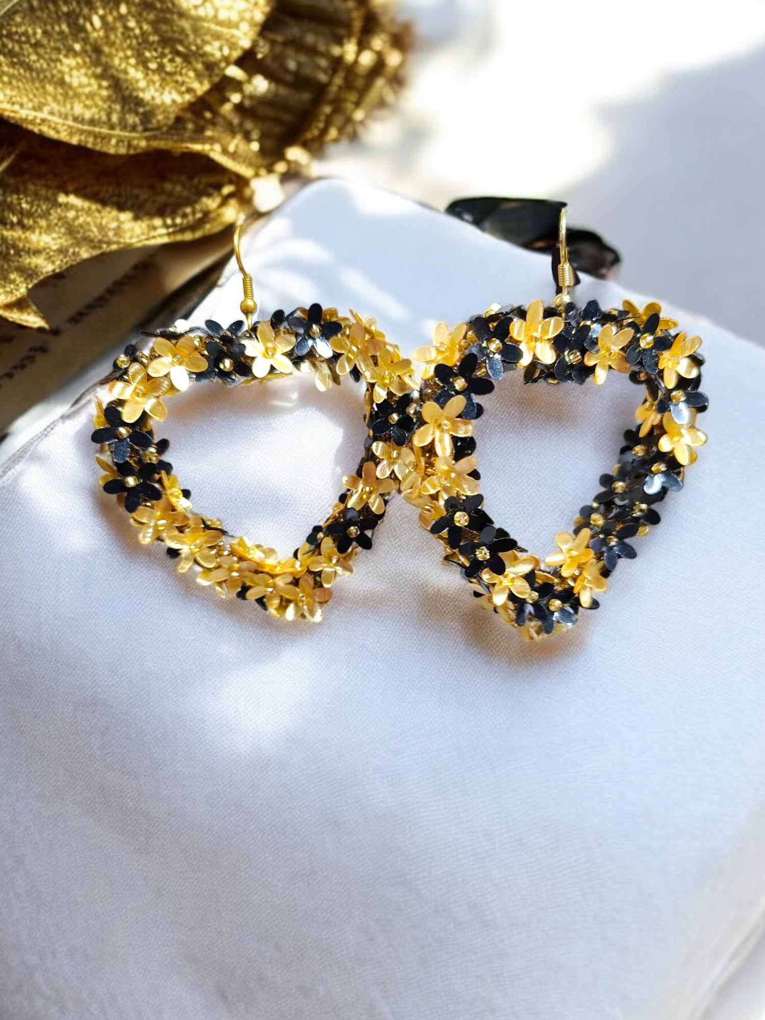 Midnight Bloom Heart Hoops - Handmade Statement Earrings