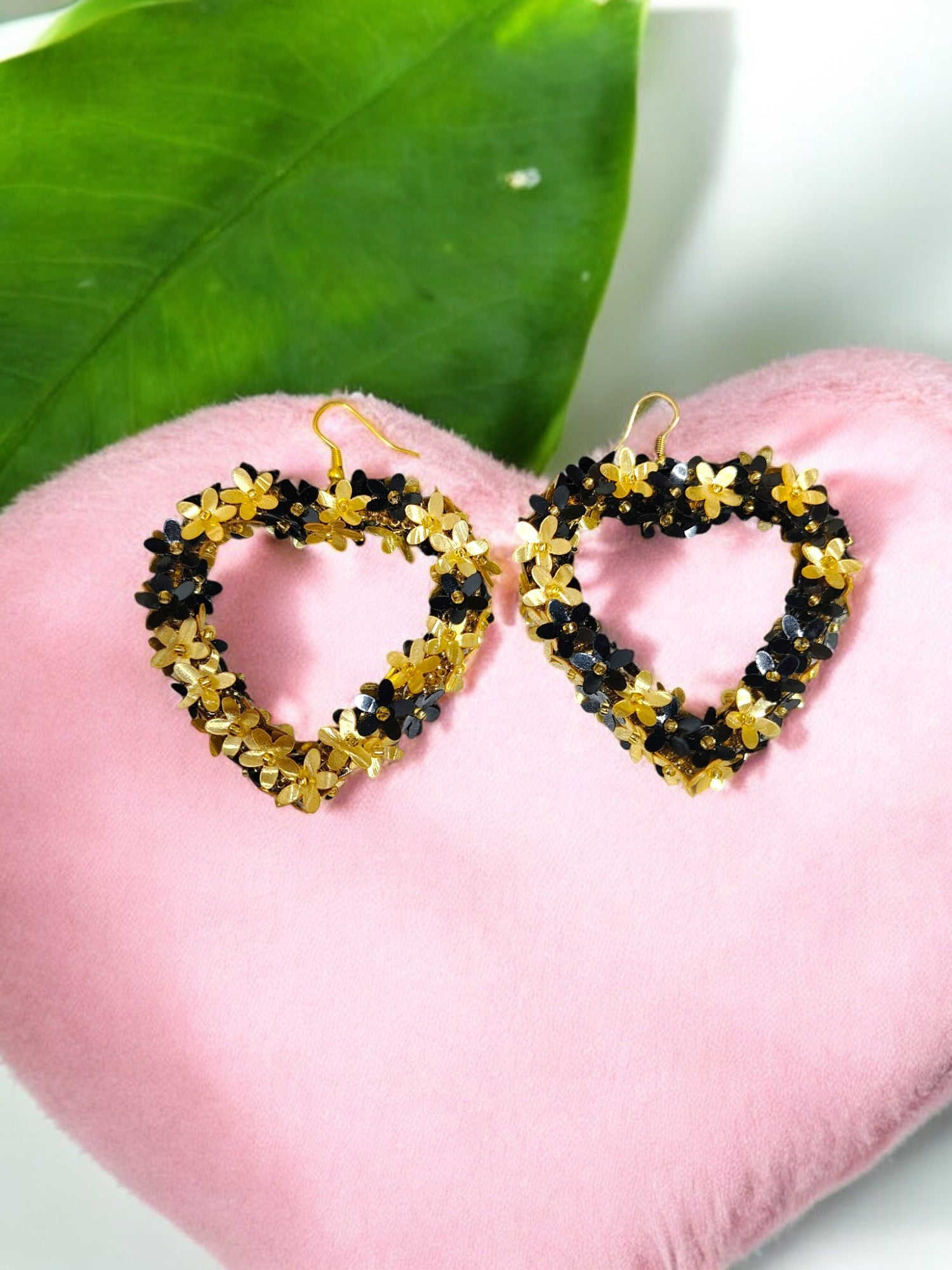 Midnight Bloom Heart Hoops - Handmade Statement Earrings