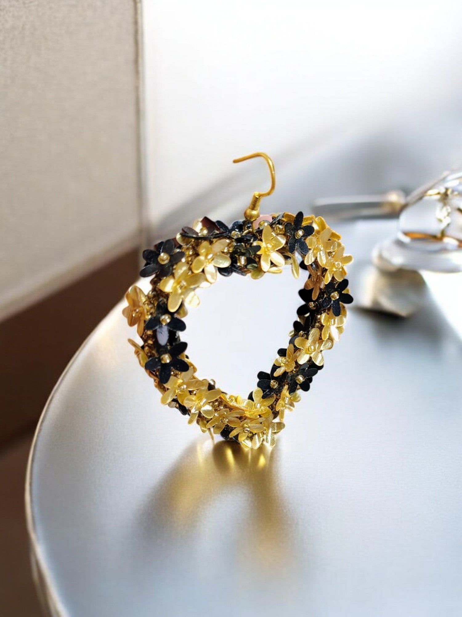 Midnight Bloom Heart Hoops - Handmade Statement Earrings