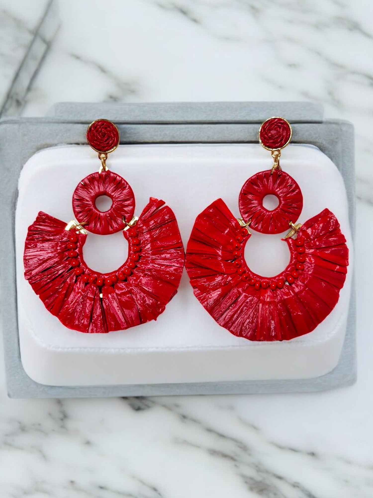 Scarlet Fringe Radiance - Handmade Statement Earrings