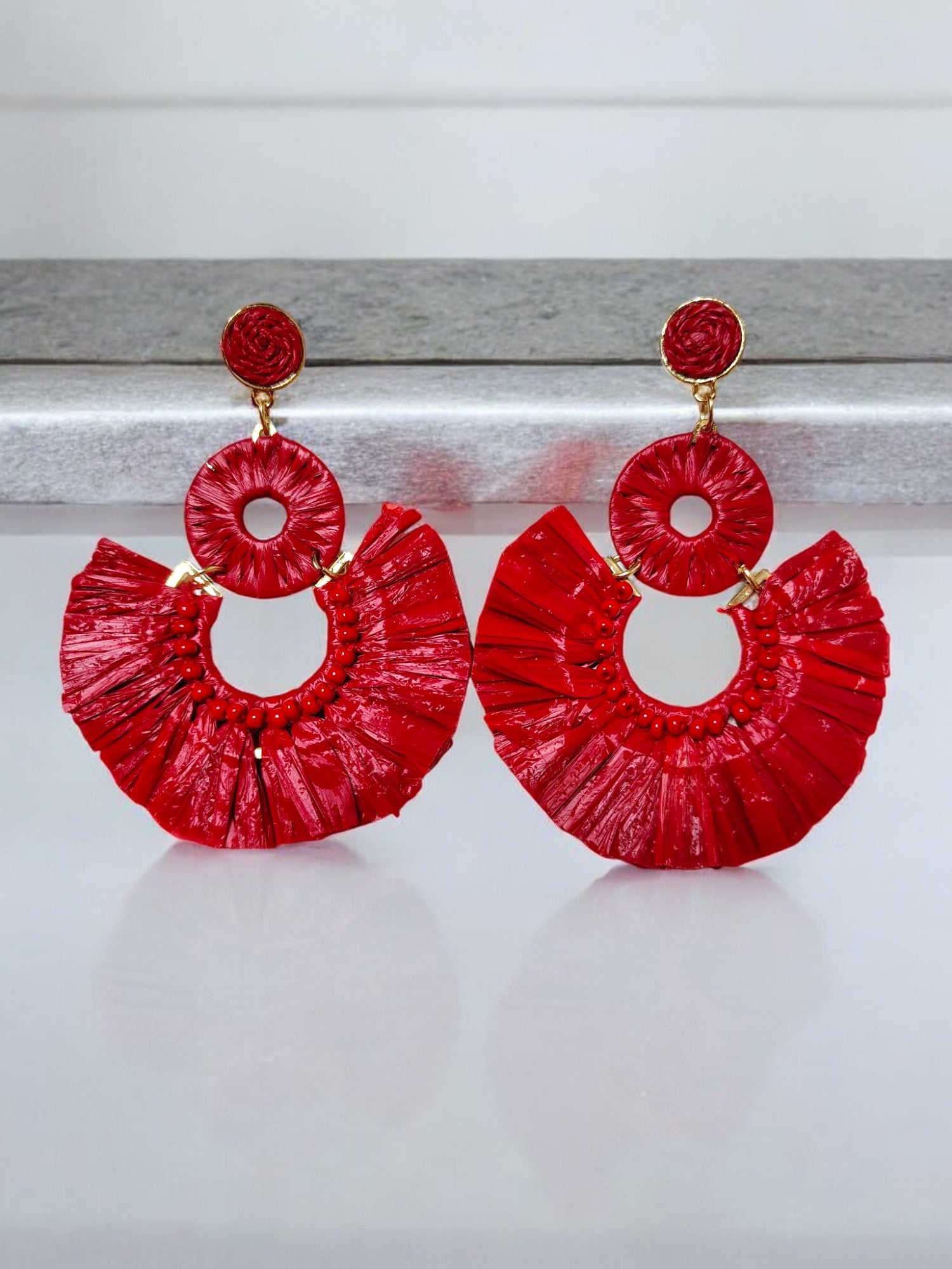 Scarlet Fringe Radiance - Handmade Statement Earrings