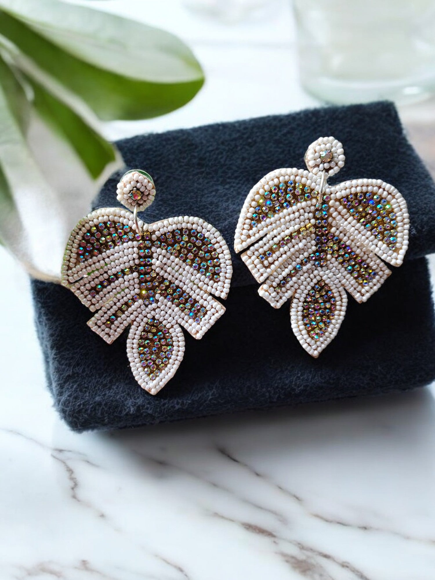 Sparkling Leaf Elegance - Handmade Statement Earrings