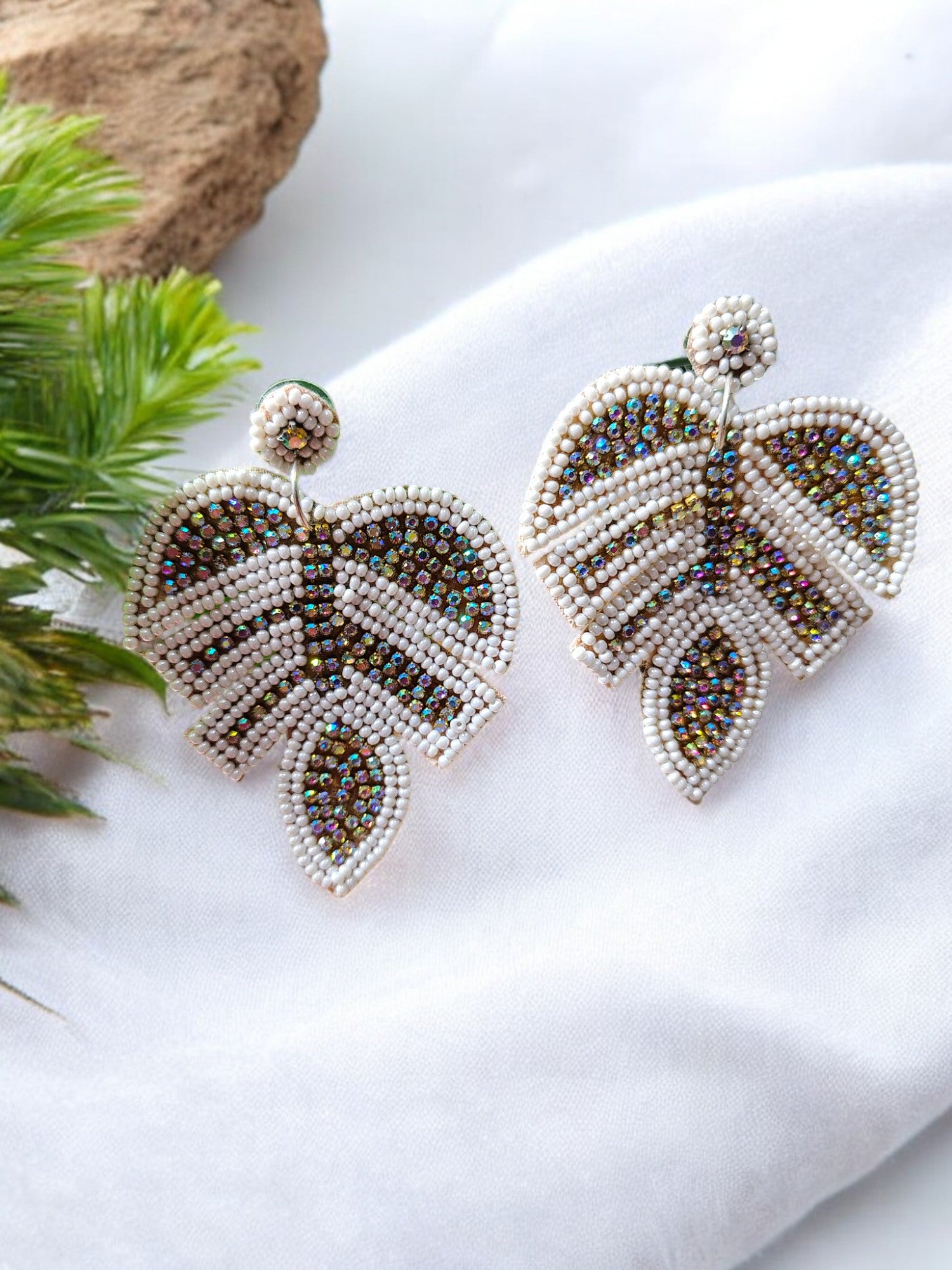 Sparkling Leaf Elegance - Handmade Statement Earrings