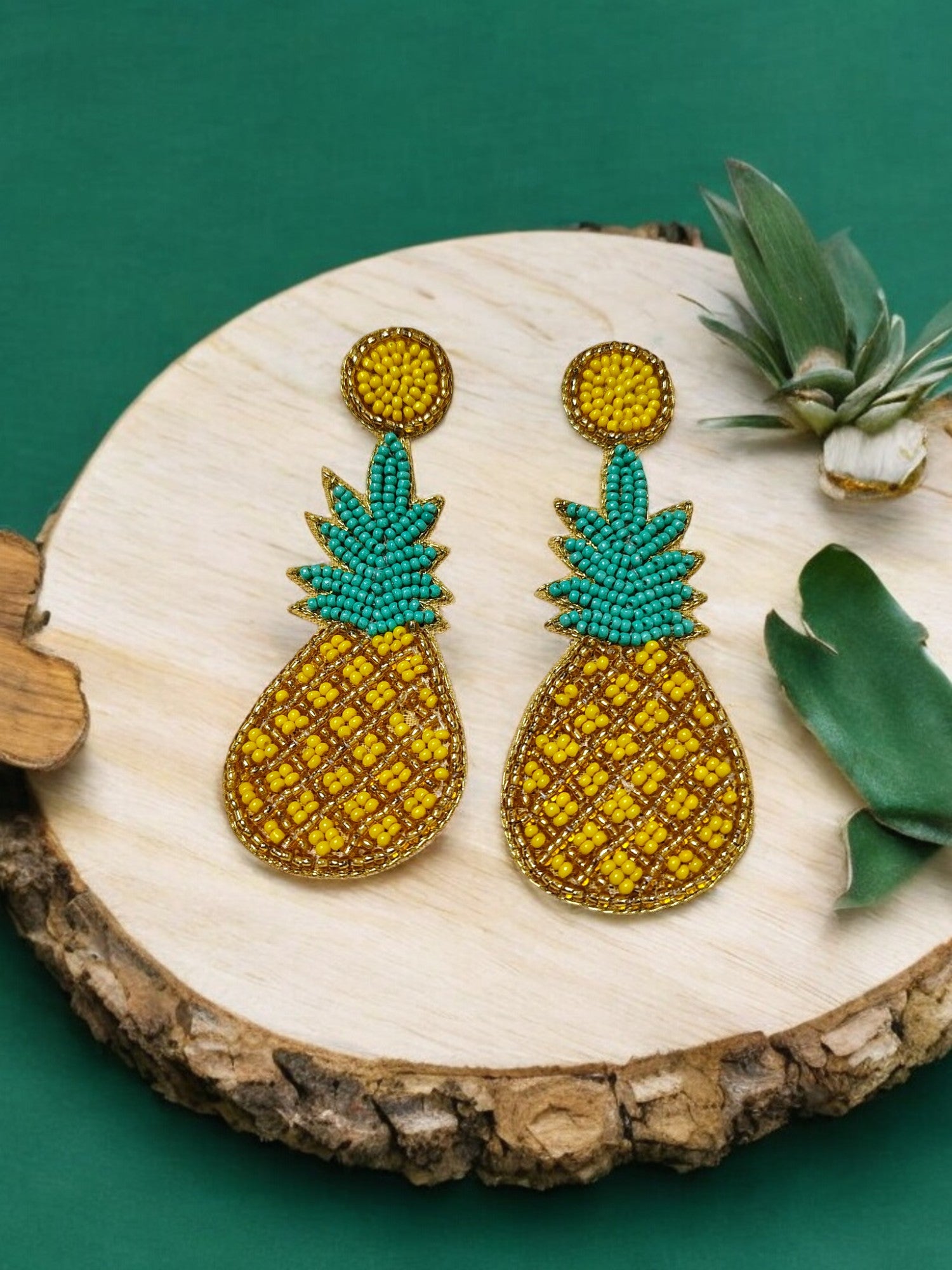 Pineapple Paradise Beaded Drops - Handmade Statement Earrings