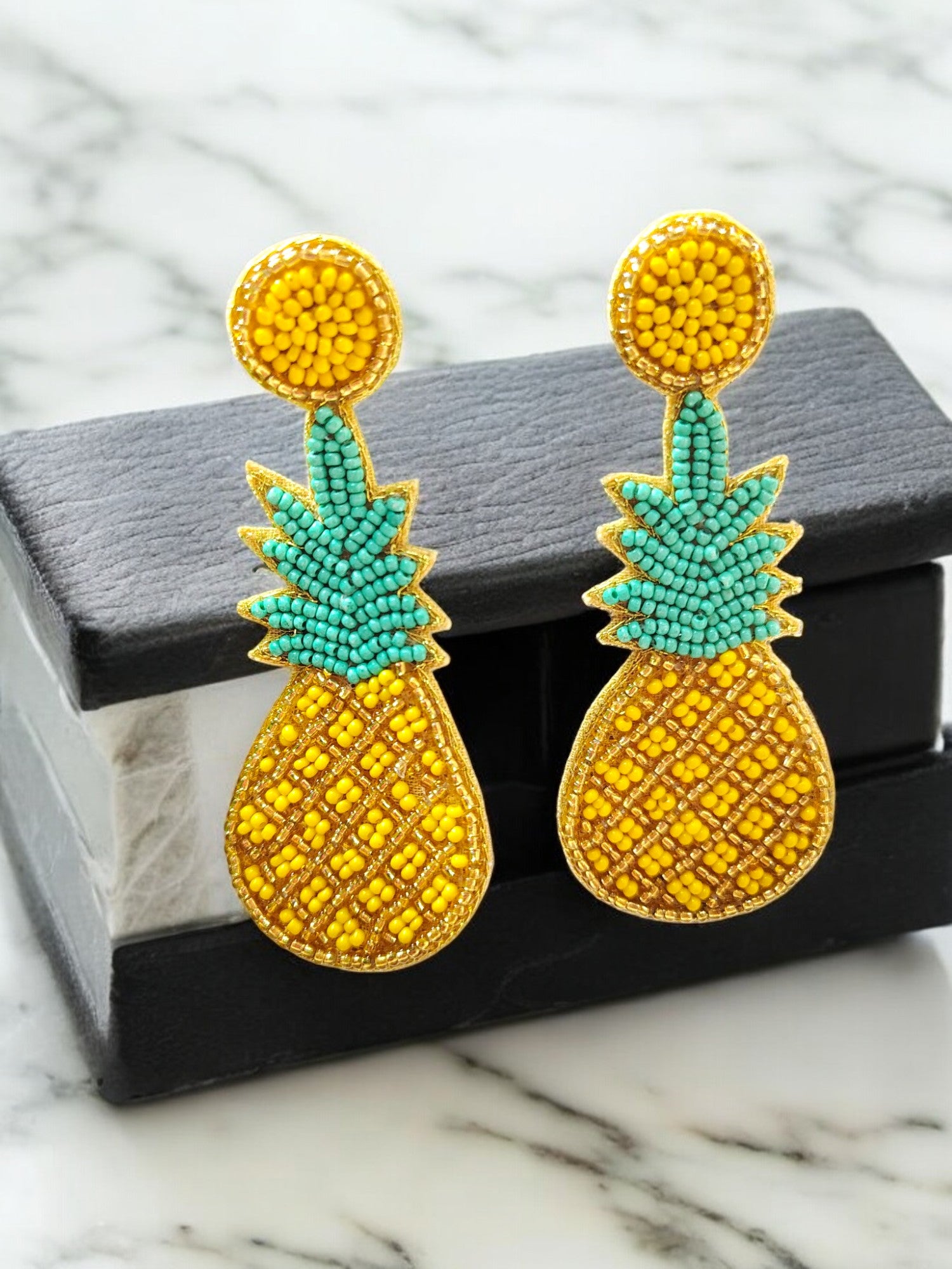 Pineapple Paradise Beaded Drops - Handmade Statement Earrings