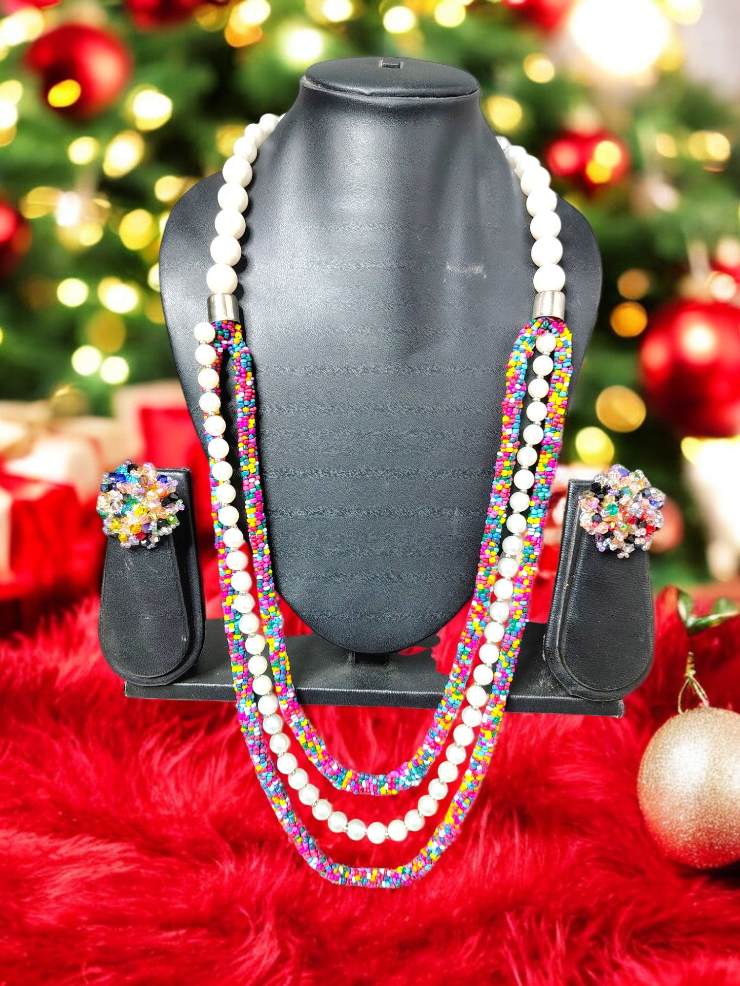 Scarlet Glow Pearl & Beaded Necklace Set - 2 Variants