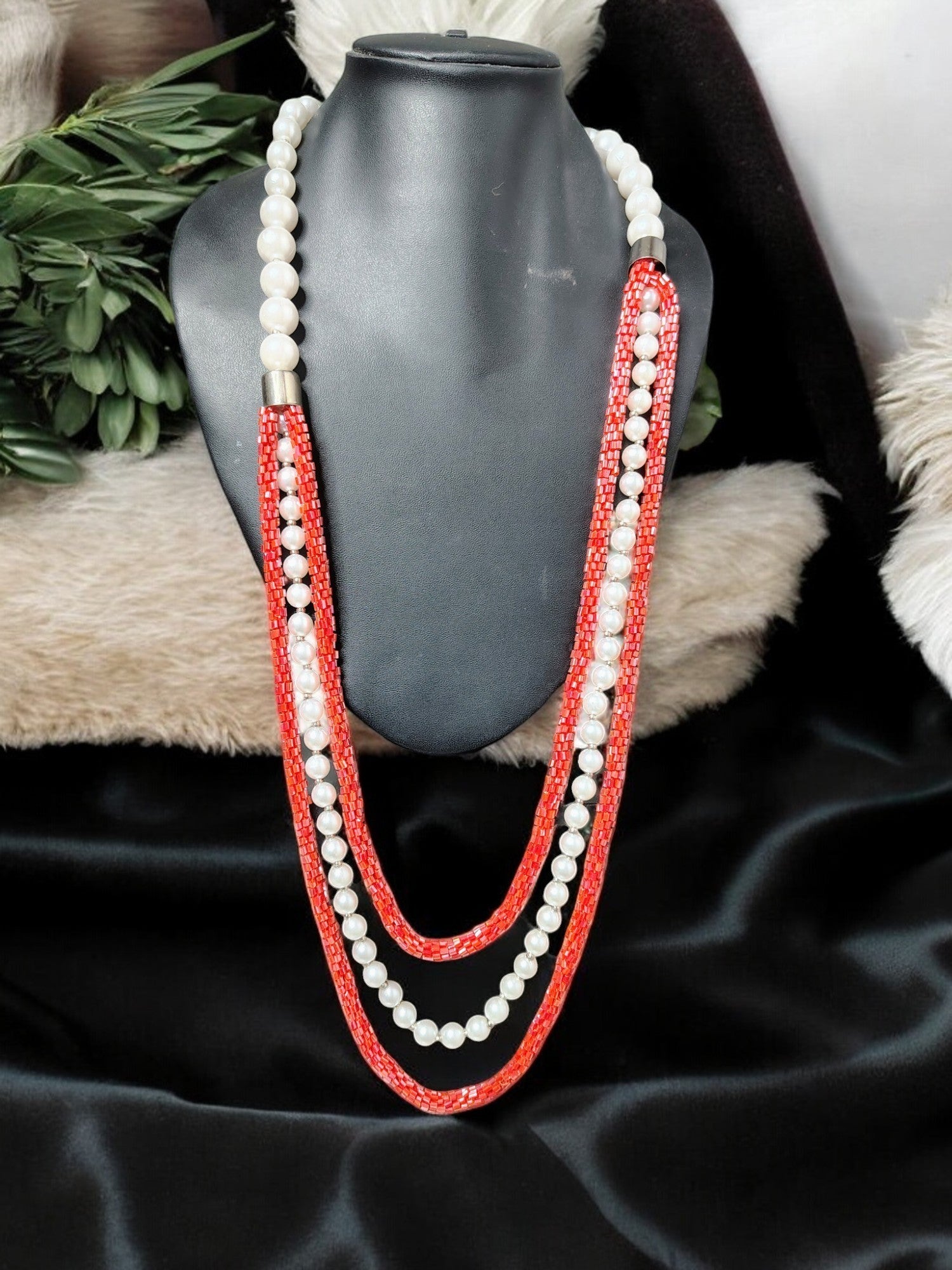 Scarlet Glow Pearl & Beaded Necklace Set - 2 Variants