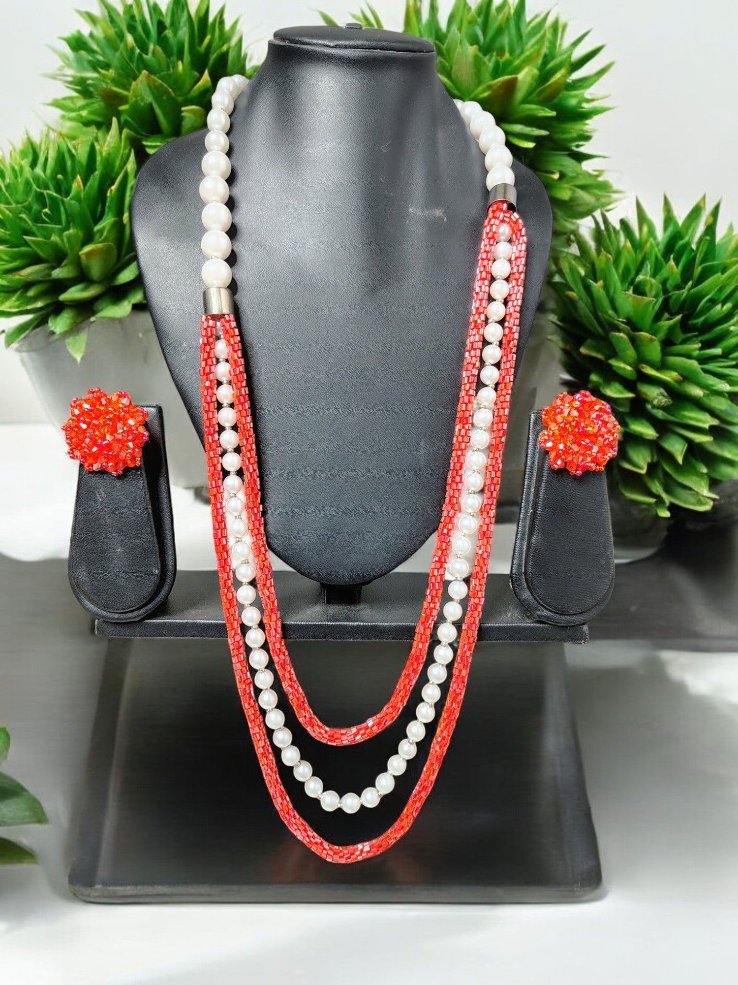 Scarlet Glow Pearl & Beaded Necklace Set - 2 Variants