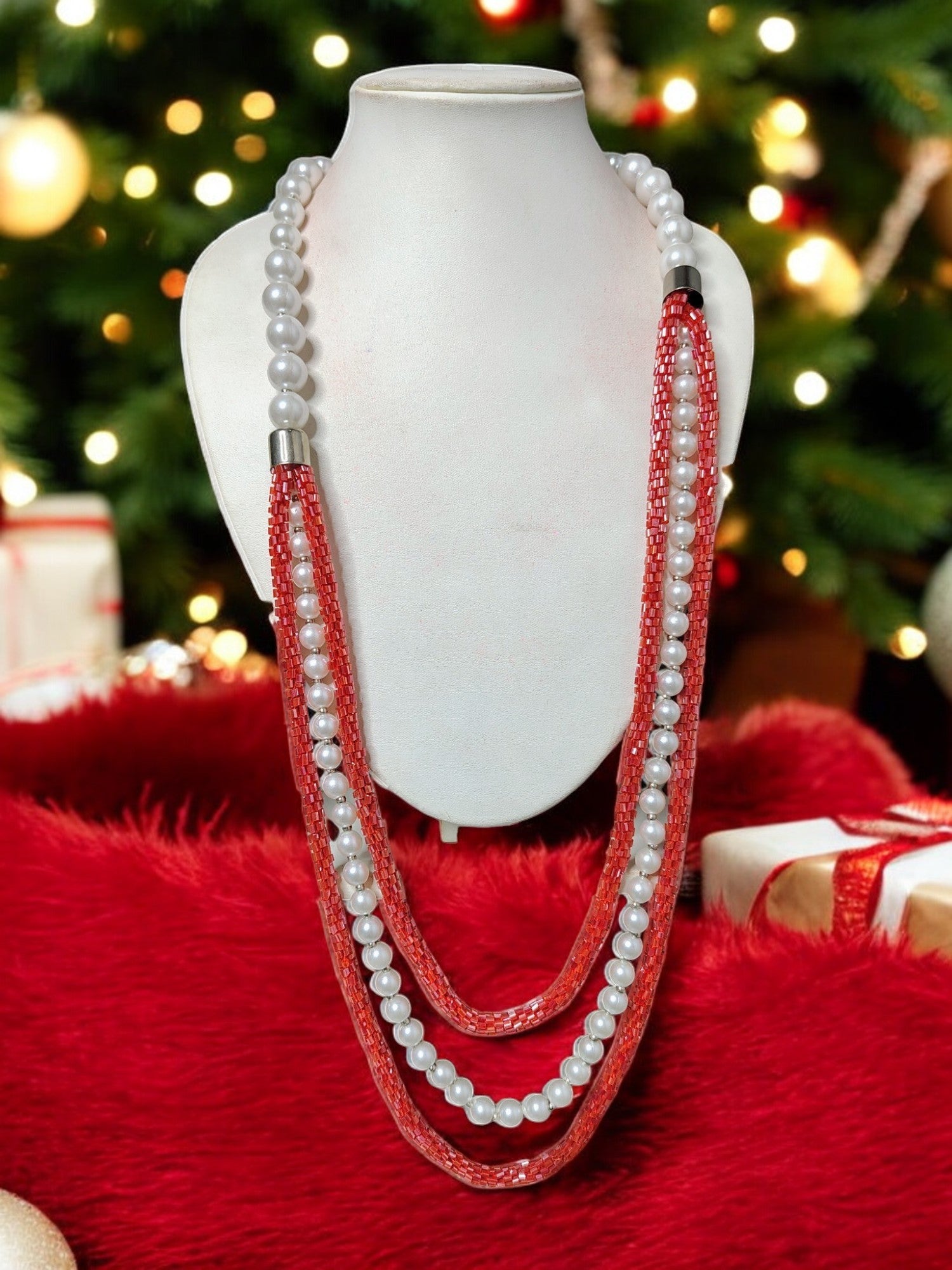 Scarlet Glow Pearl & Beaded Necklace Set - 2 Variants