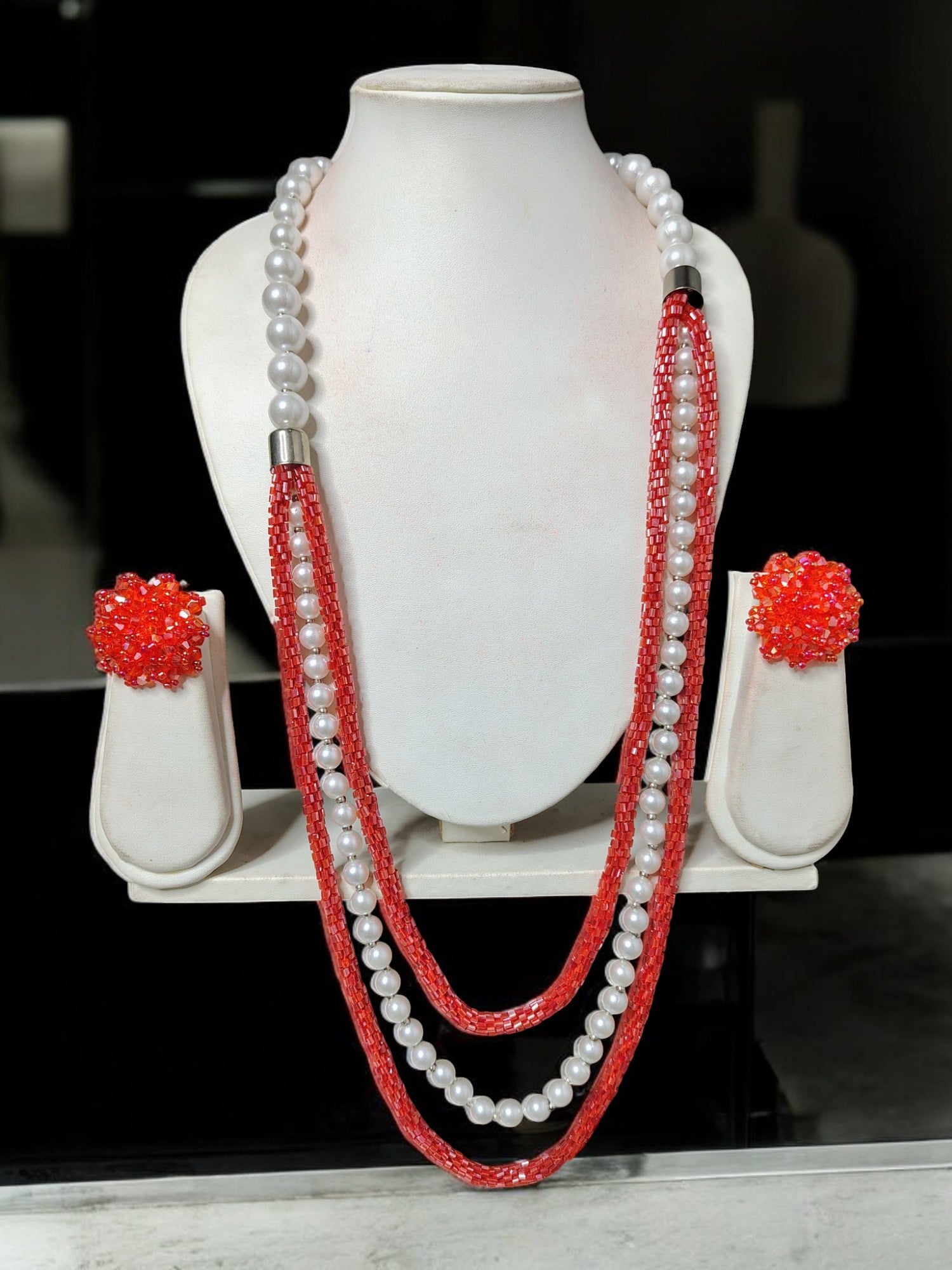 Scarlet Glow Pearl & Beaded Necklace Set - 2 Variants