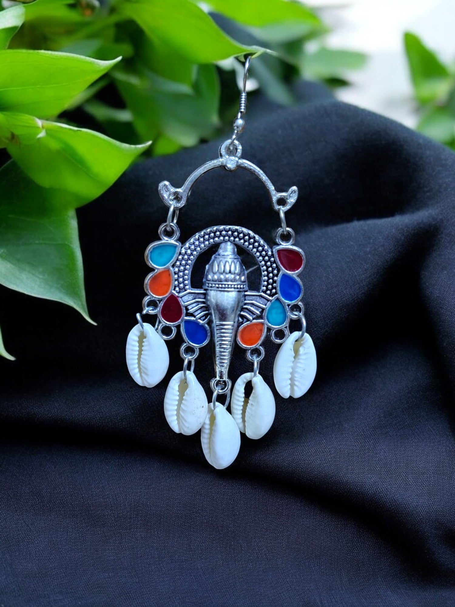 Mystical Shell Chandelier Ganesha Earrings