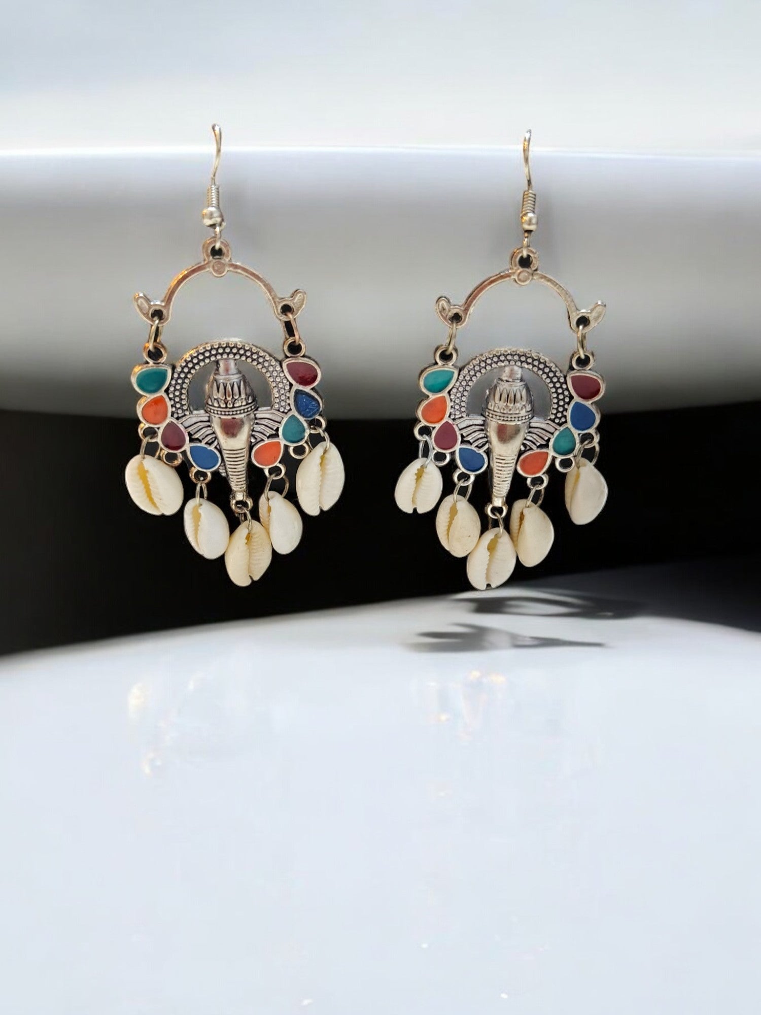 Mystical Shell Chandelier Ganesha Earrings