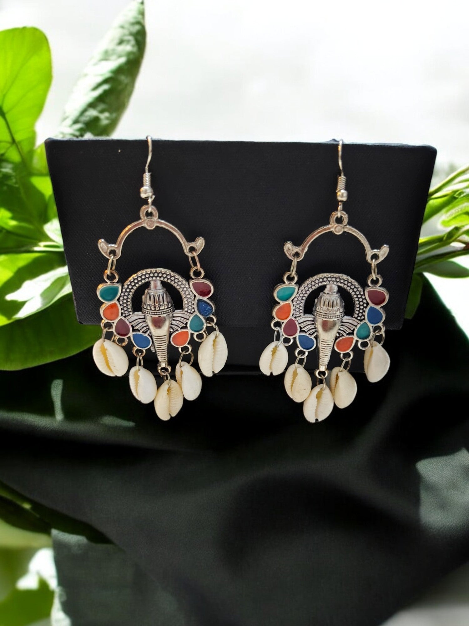 Mystical Shell Chandelier Ganesha Earrings