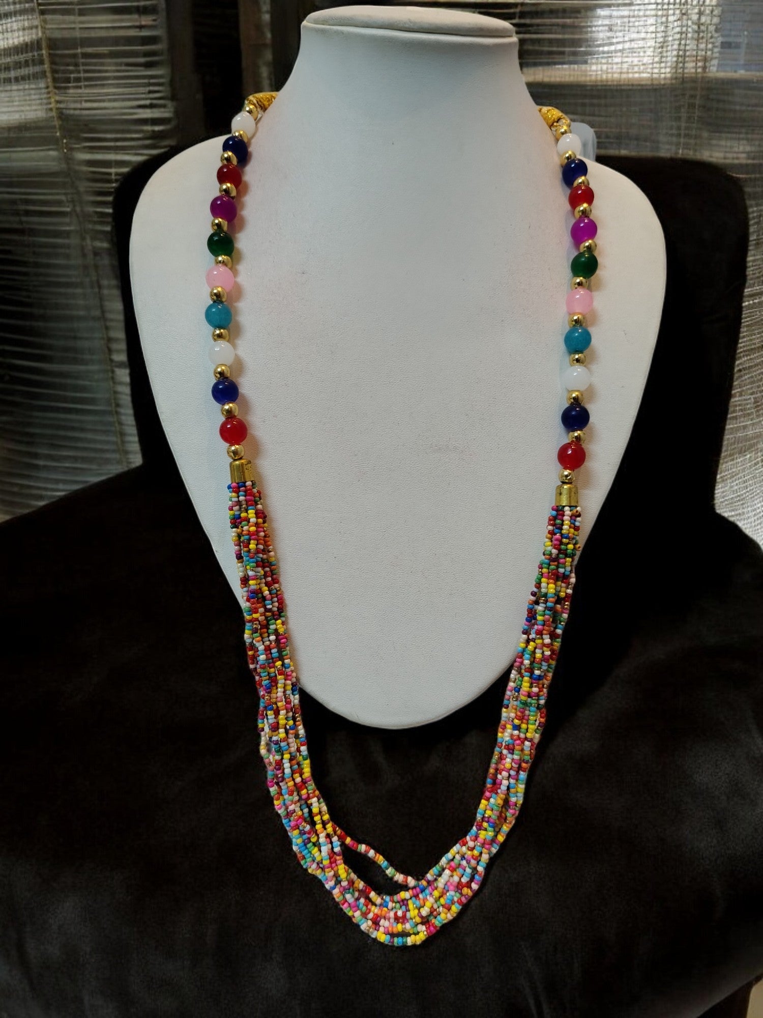 Colour Symphony: Handmade Adjustable Multi-layered Beaded Necklace Set