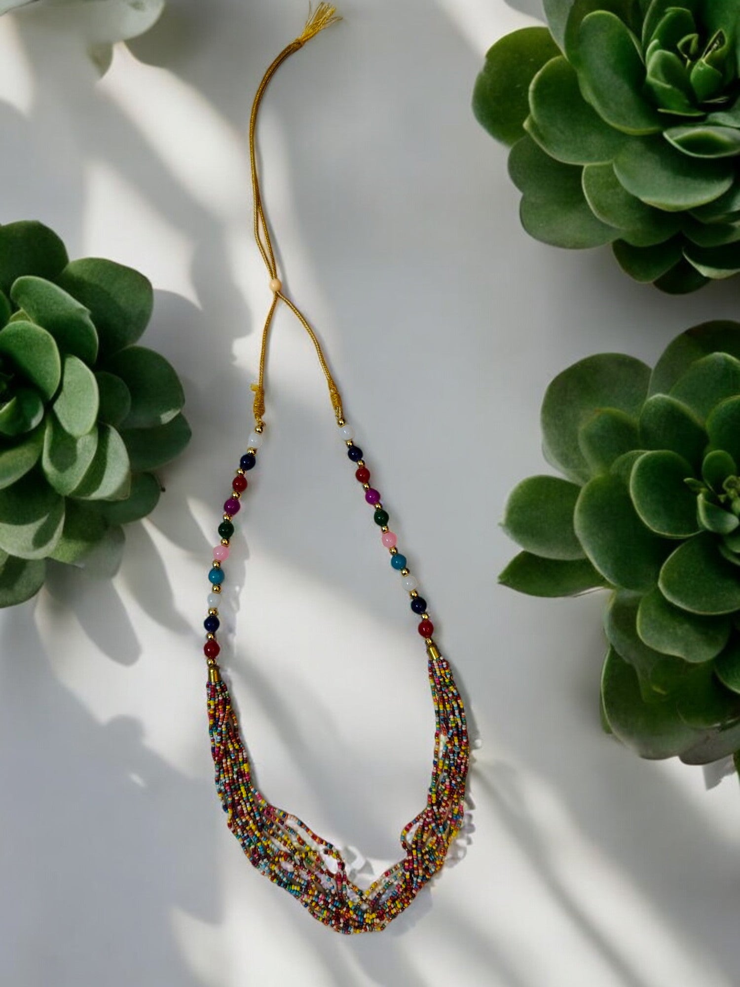 Colour Symphony: Handmade Adjustable Multi-layered Beaded Necklace Set