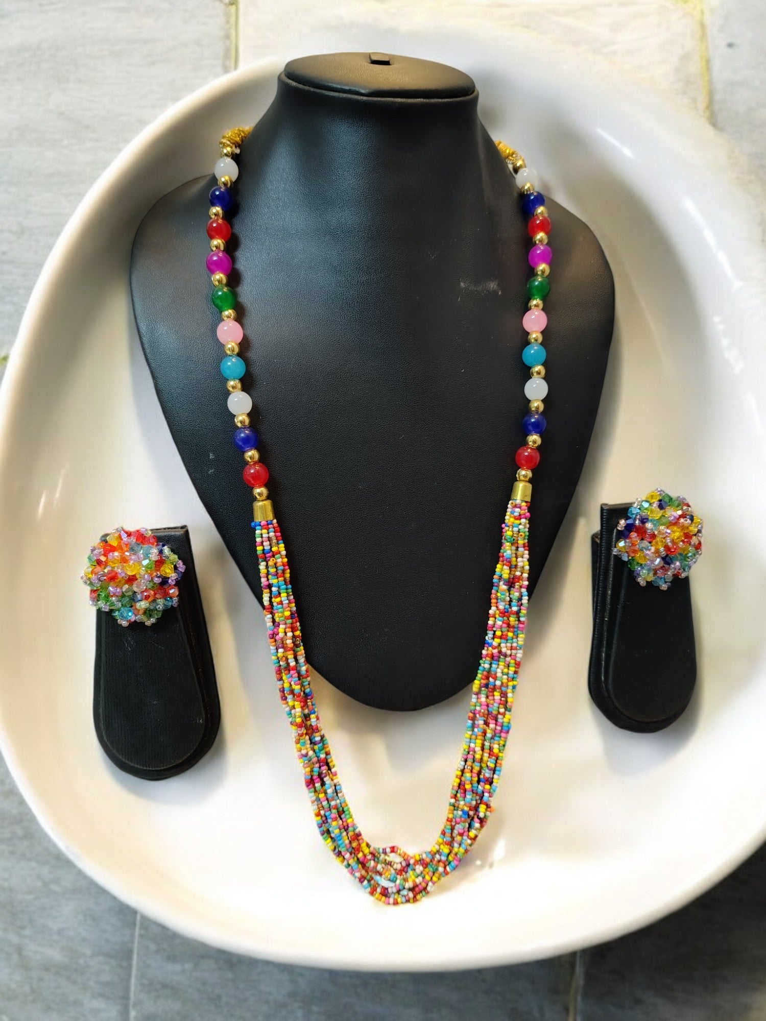 Colour Symphony: Handmade Adjustable Multi-layered Beaded Necklace Set