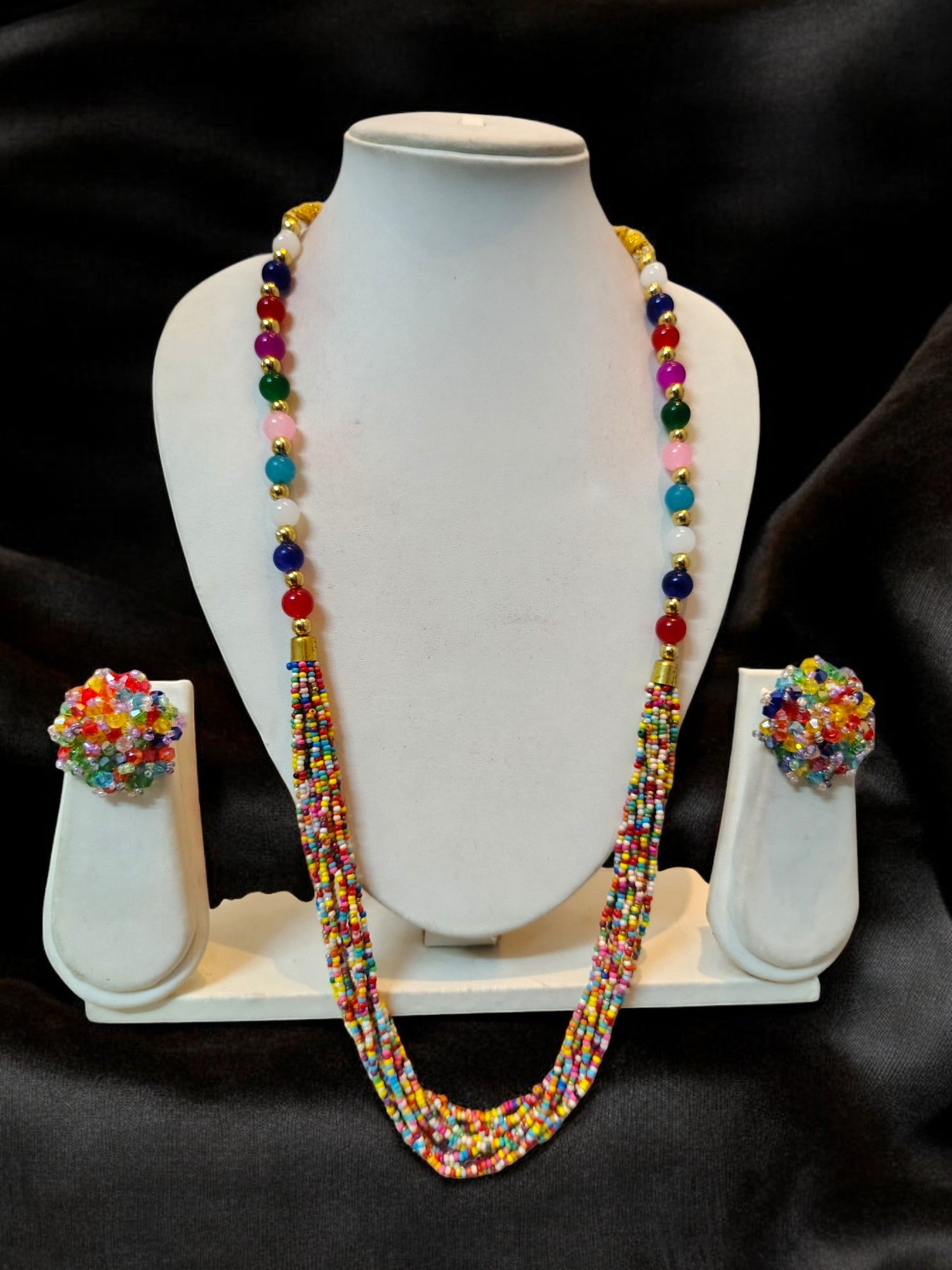 Colour Symphony: Handmade Adjustable Multi-layered Beaded Necklace Set