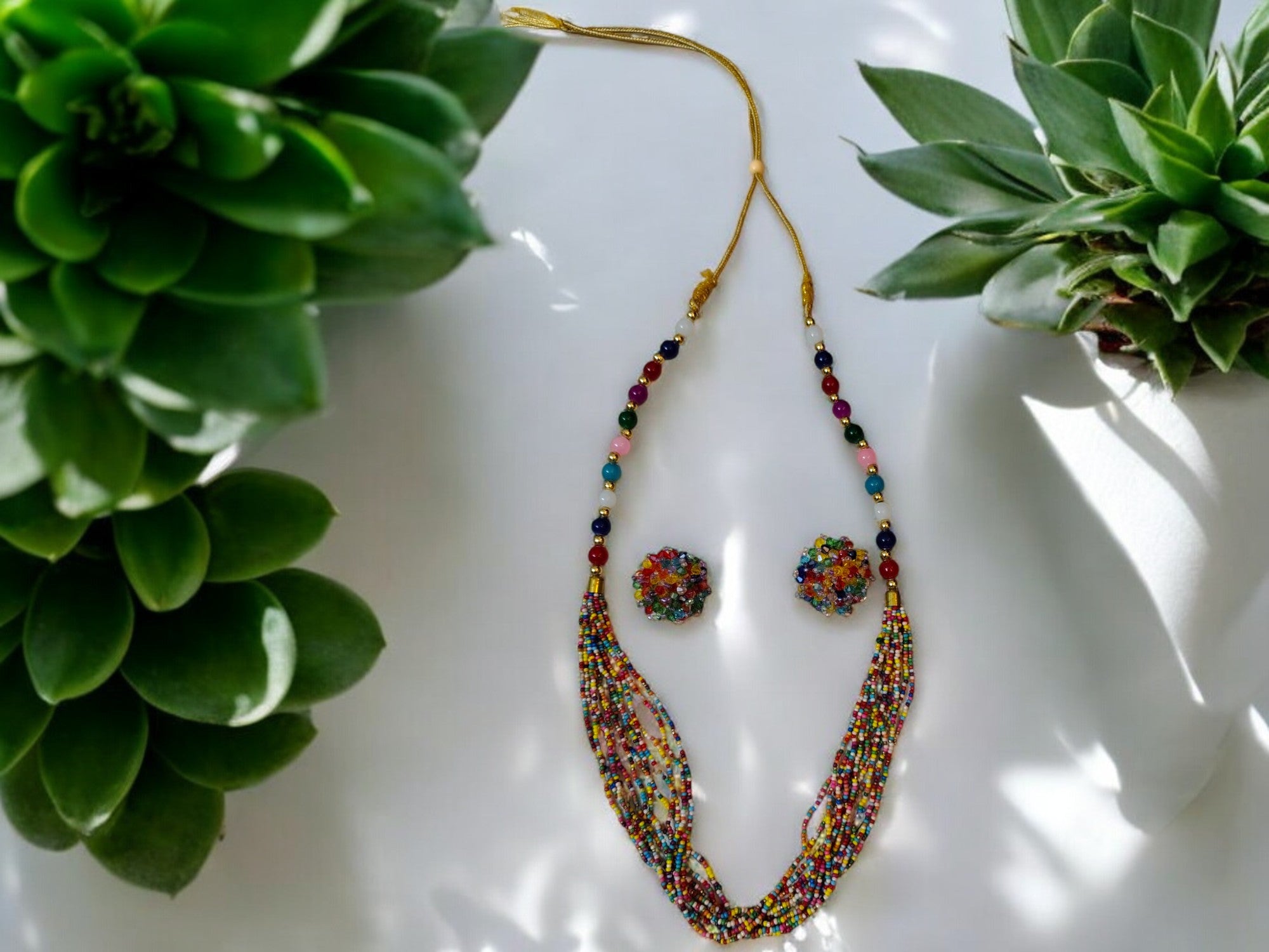 Colour Symphony: Handmade Adjustable Multi-layered Beaded Necklace Set