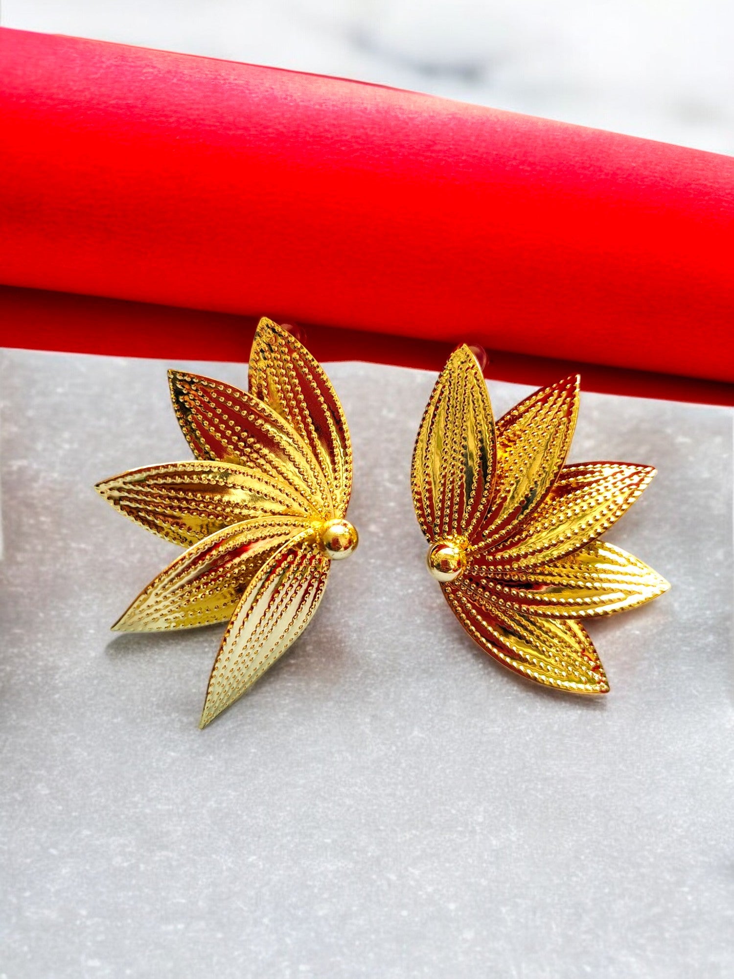 Anti Tarnish  -Lotus Metal Designer Statement Earrings