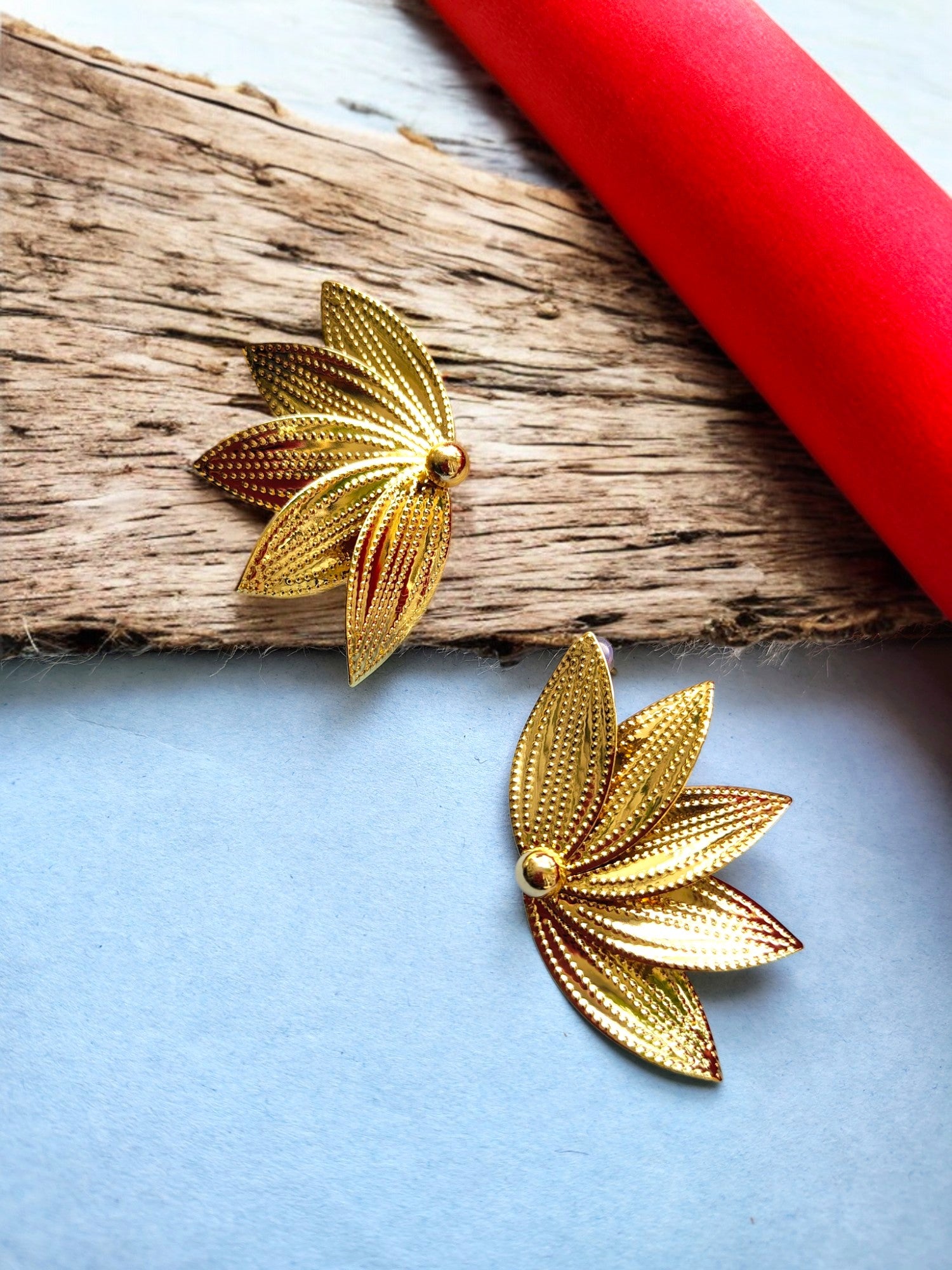 Anti Tarnish  -Lotus Metal Designer Statement Earrings