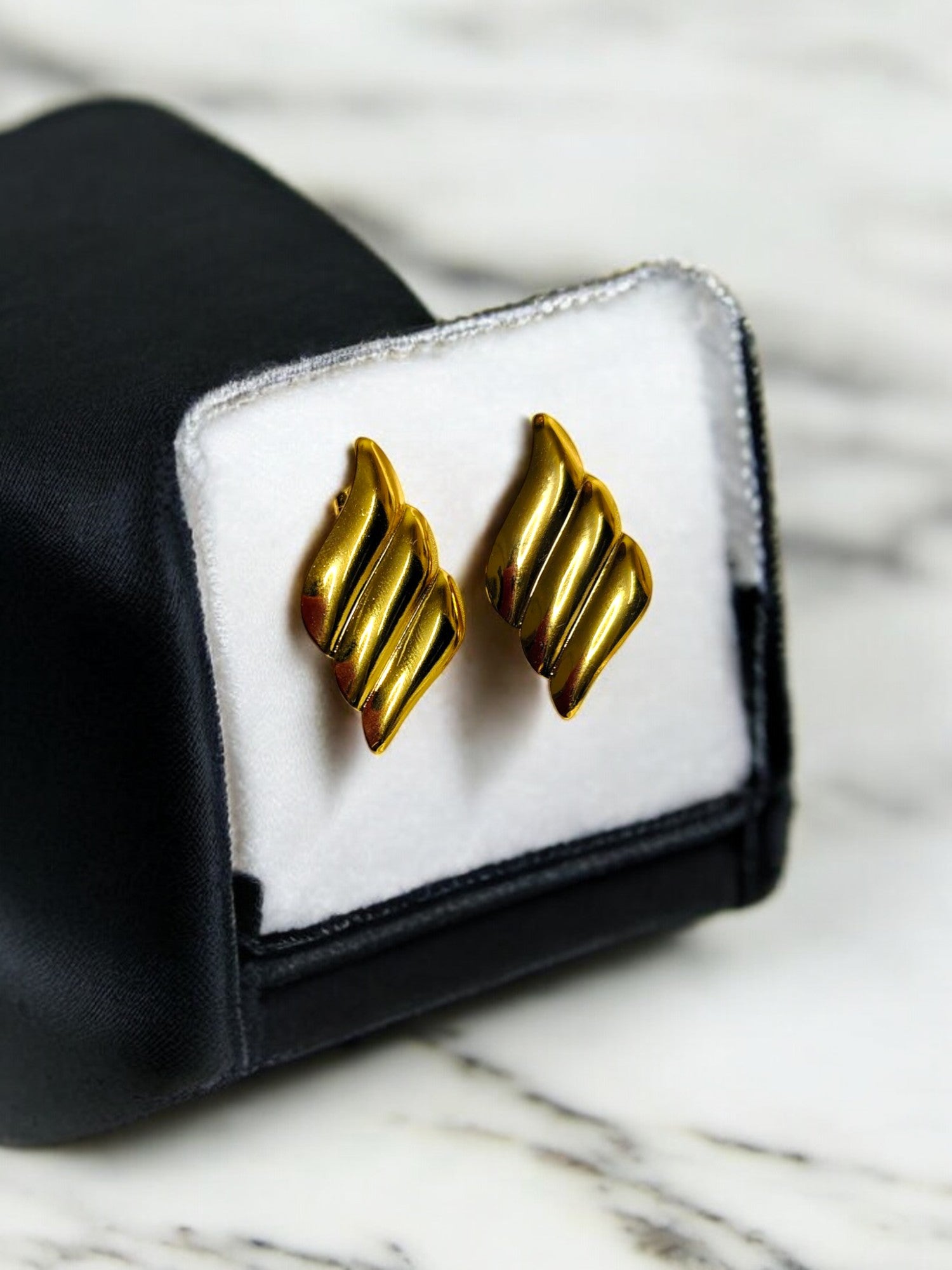 Golden Waves Anti Tarnish Stud Earrings