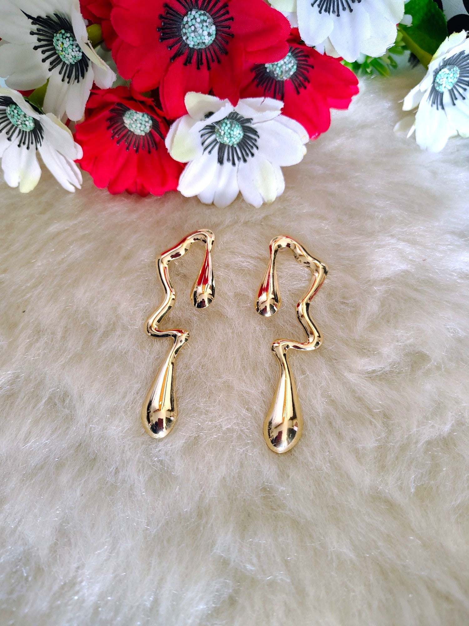 Tidal Gold Plated Designer Long Earrings- Anti Tarnish