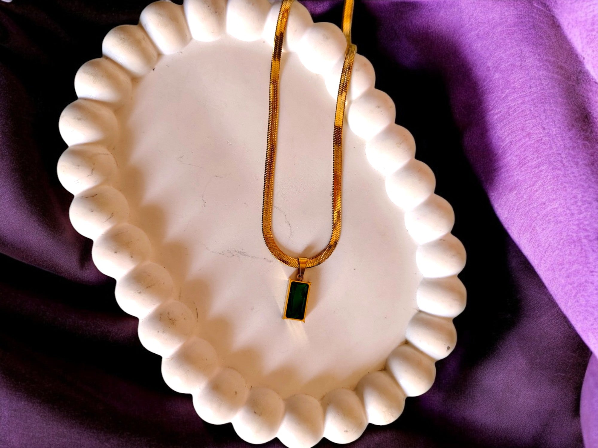 Emerald Elegance Gold Plated Anti Tarnish Chain Necklace