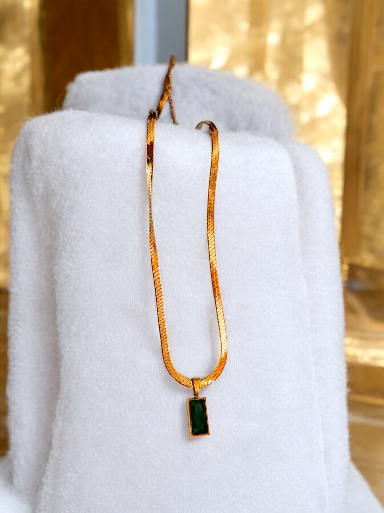 Emerald Elegance Gold Plated Anti Tarnish Chain Necklace